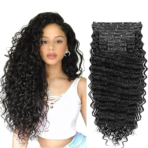 Extensiones de cabello sintético con clip en 140G, lote de 7 piezas de cabello de fibra japonesa resistente al calor, ondas profundascuerpo