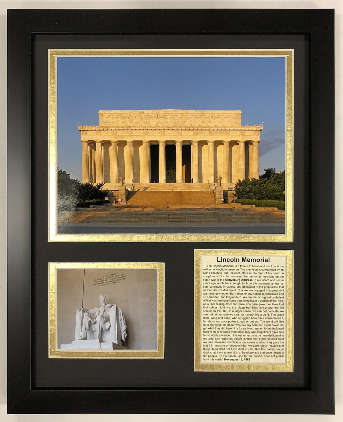 Legends Never Die Lincoln Memorial Framed Double Matted Photos, 12" x 15"