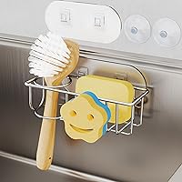 Vista 8 de HapiRm Soporte de esponja para fregadero de cocina, organizador de fregadero de cocina sin taladro, soporte para esponja de platos a prueba de Dorado