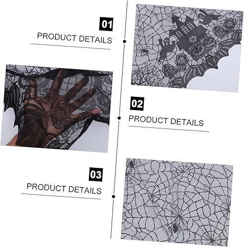 Miniatura 4 de HOMSFOU 2 Pcs Halloween Tablecloth Lace Cobweb Tablecloth Halloween Lace Decoration Halloween Spider Decor Fireplace Mantel Scarf Lace Table Cover
