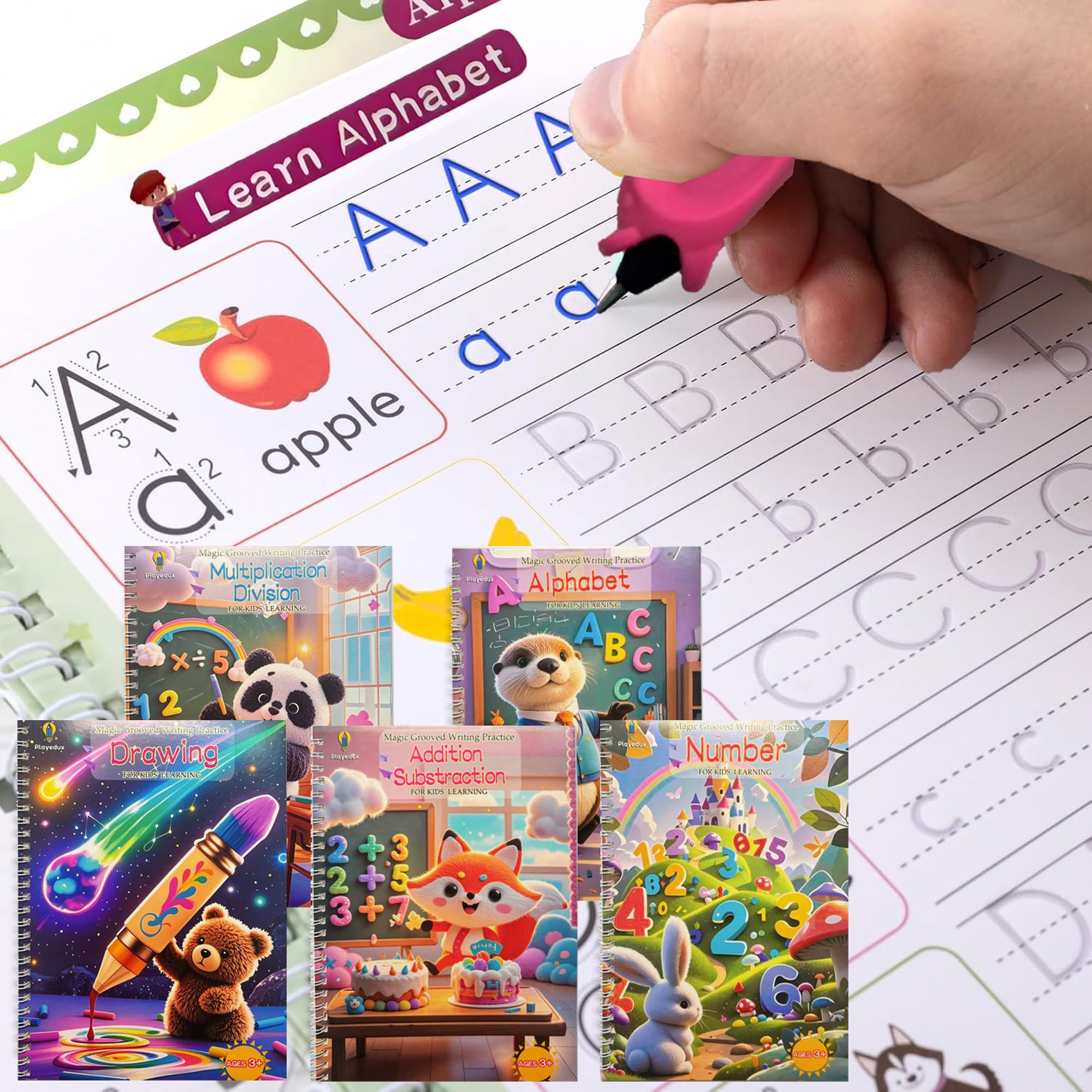 Libros de práctica de escritura ranurados mágicos con bolígrafos, práctica de escritura a mano grande para niños a partir de 3 años, libros mágicos reutilizables para niños, ayuda para