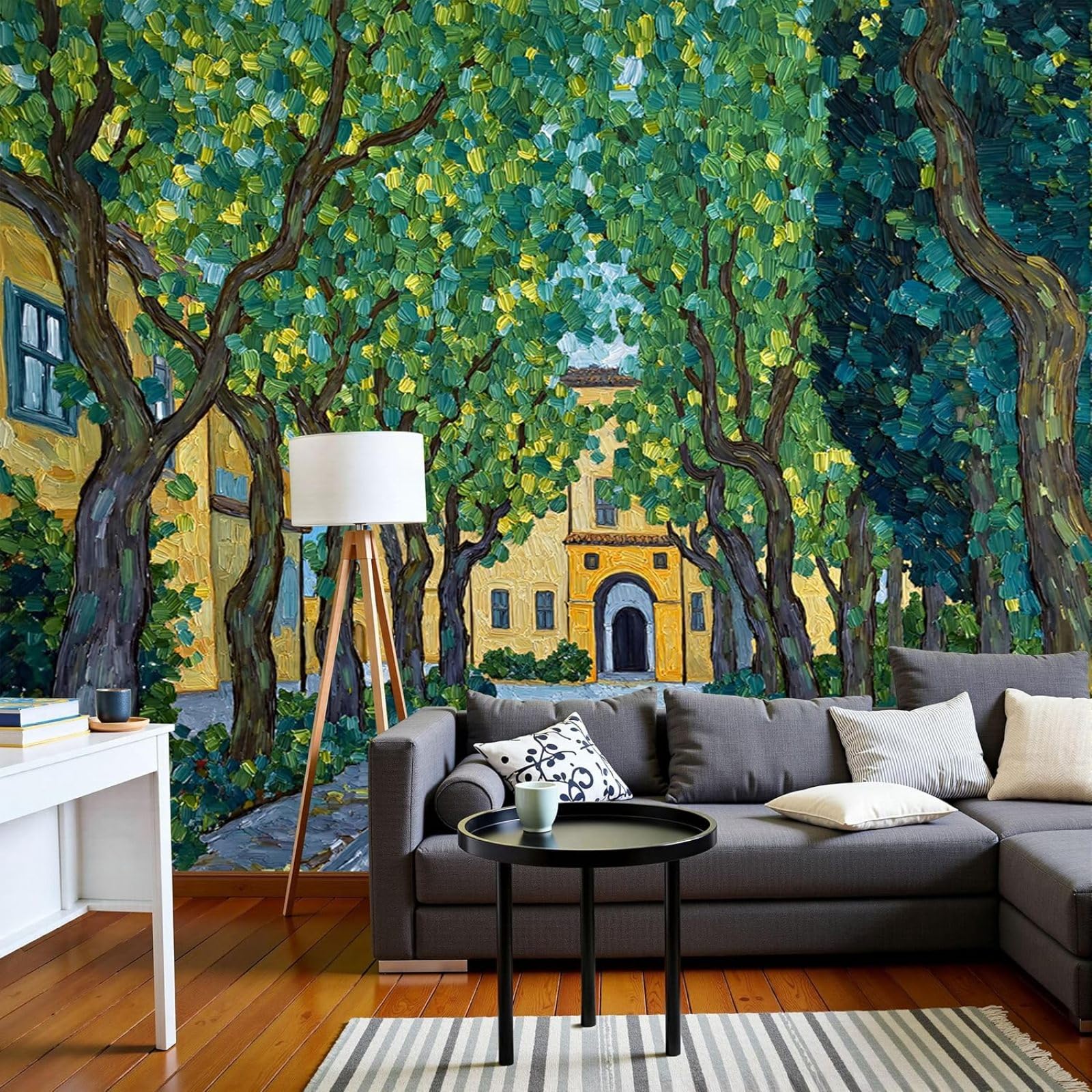 Photo wallpaper cobblestone alley antique oil painting architecture non-woven wallpaper modern wall living room bedroom green XXL wall decoration motif wallpaper, 430cm x 300cm stickers - frameless pa