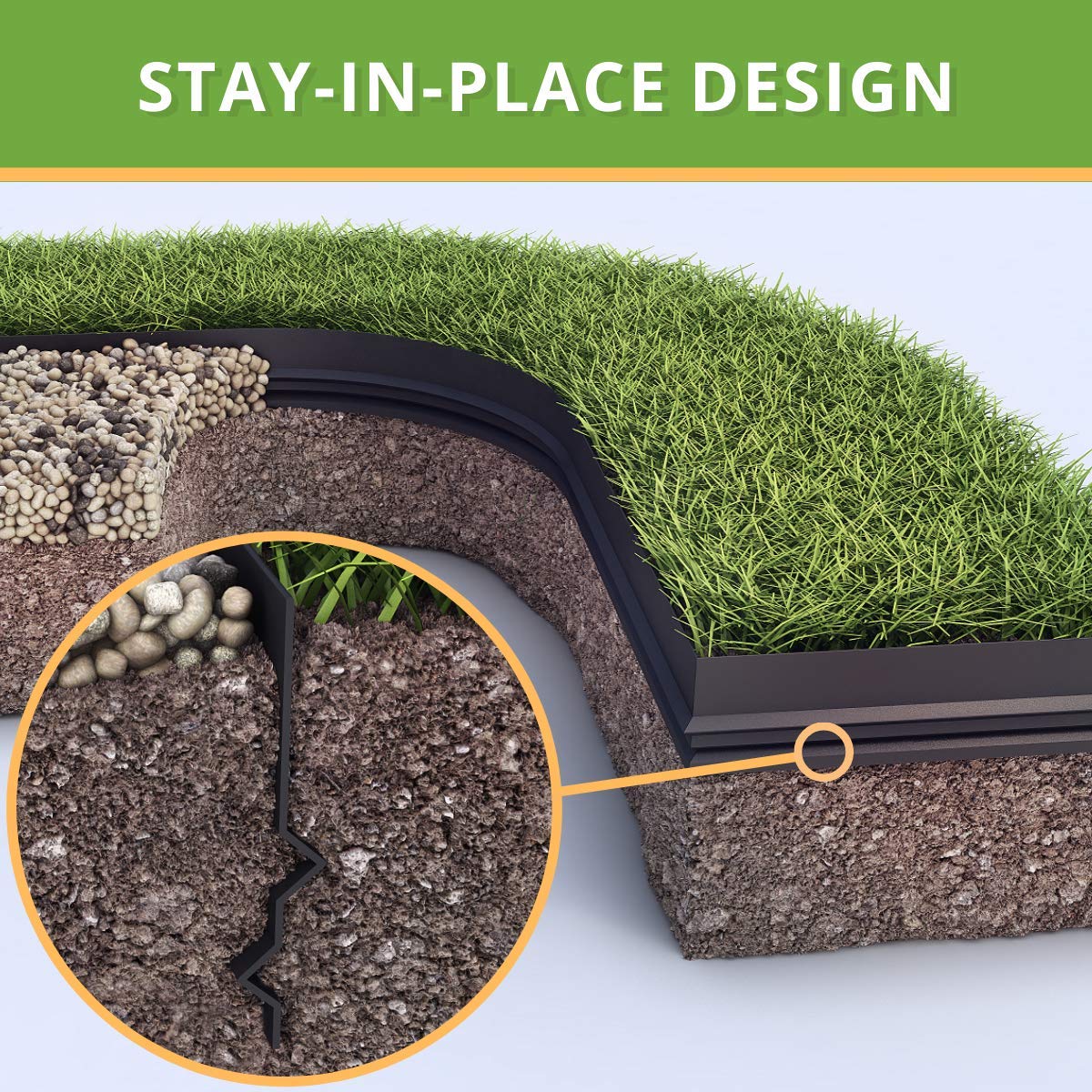 Invisible Lawn Edging Flexible Plastic Garden Edging (20 m, Black