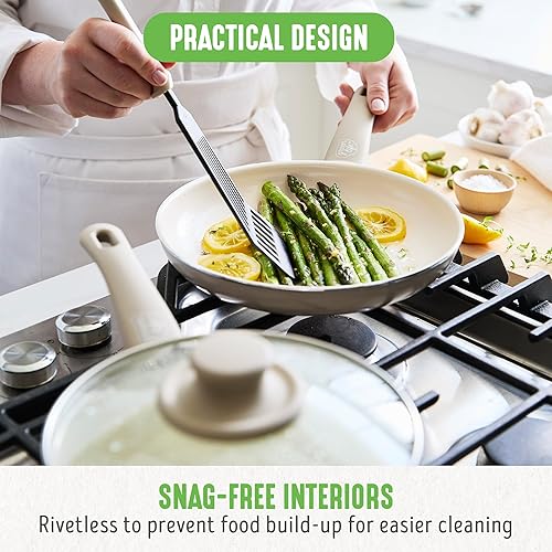 Miniatura 9 de GreenLife - Juego de 16 piezas de ollas y sartenes antiadherentes, mangos de agarre suave, sin tóxicos, sin PFAS, ollas y sartenes de cerámica, apto