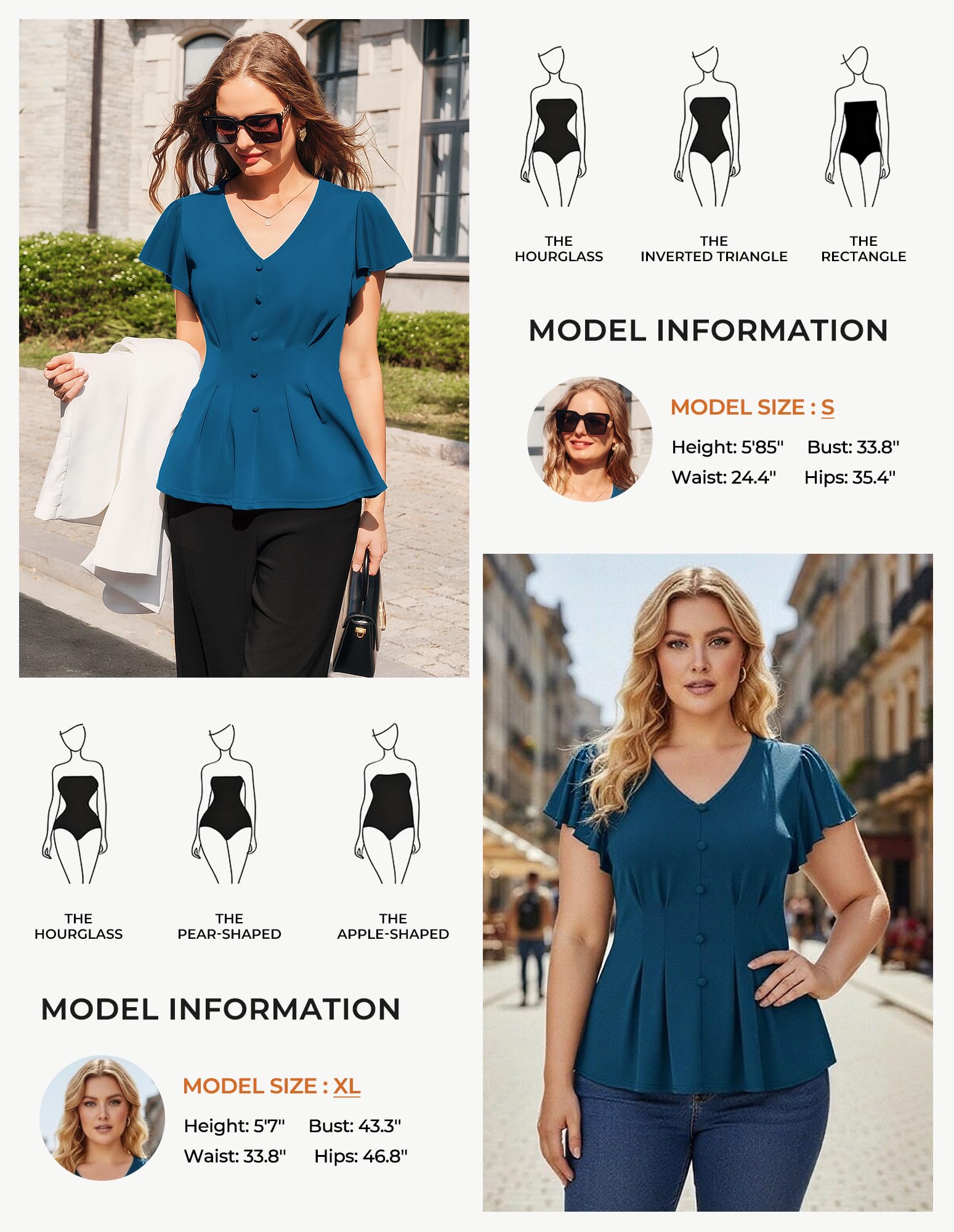GRACE KARIN Top estivo da donna a maniche corte con scollo a V, con volant e punto smock plissettato, top per feste casual