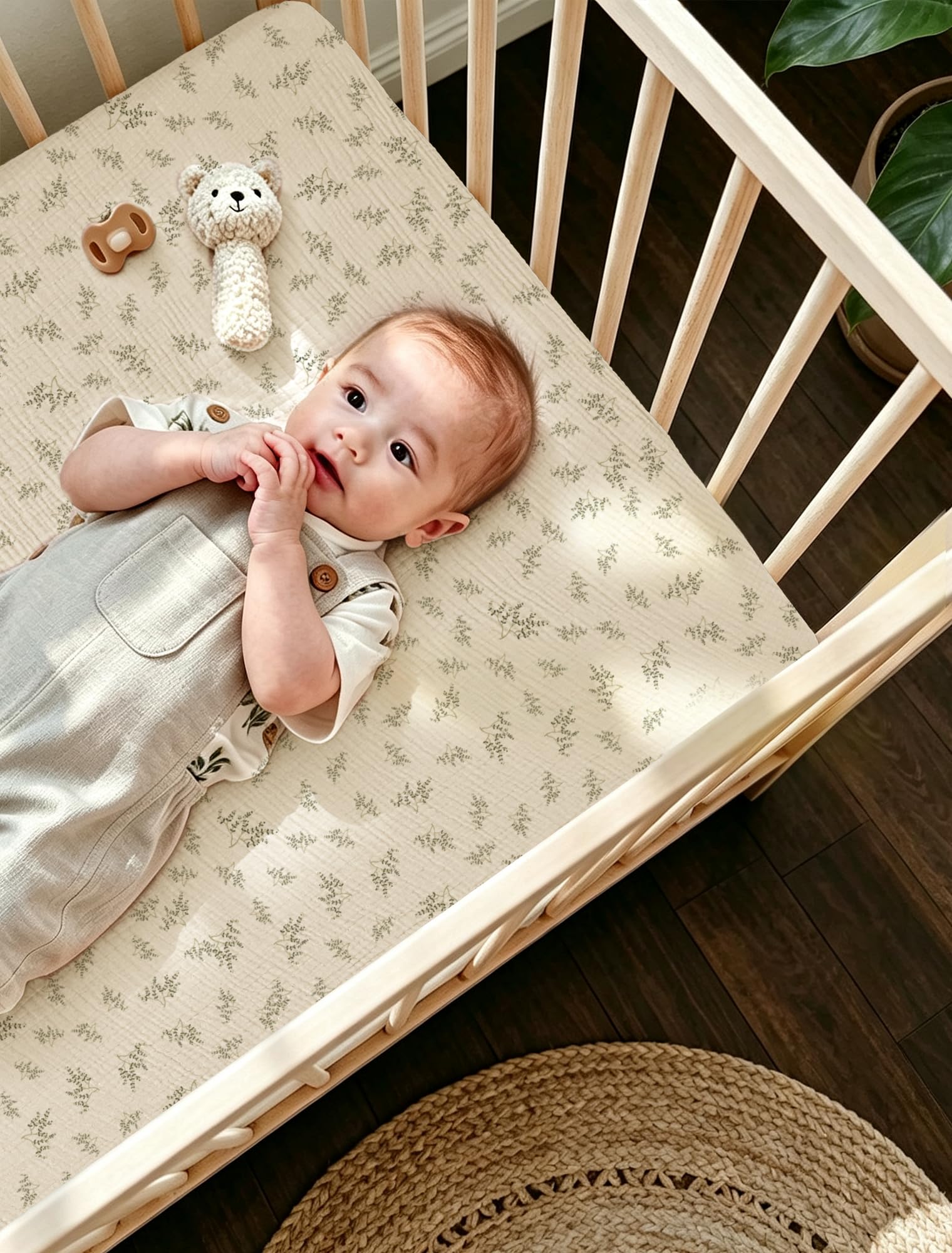 lulumoon Lot de 2 Draps-housses en mousseline de coton, pour lit bébé, draps-housses neutres pour bébés, garçons et filles