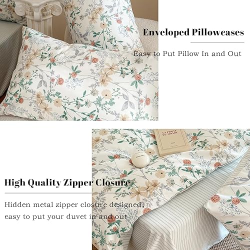 Miniatura 3 de EAVD Juego de funda de edredón floral rosa para niñas, tamaño individual, de algodón suave, elegante, bonito jardín, rosa, floral, con 2 fundas de