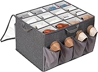 Vista 1 de Shoe Organizer for Closet, Shoe Storage Solution with Clear Cover & Adjustable Dividers, Fabric Shoe Box Fits 16 +8 Pairs Shoes, Grey, 1-Pack