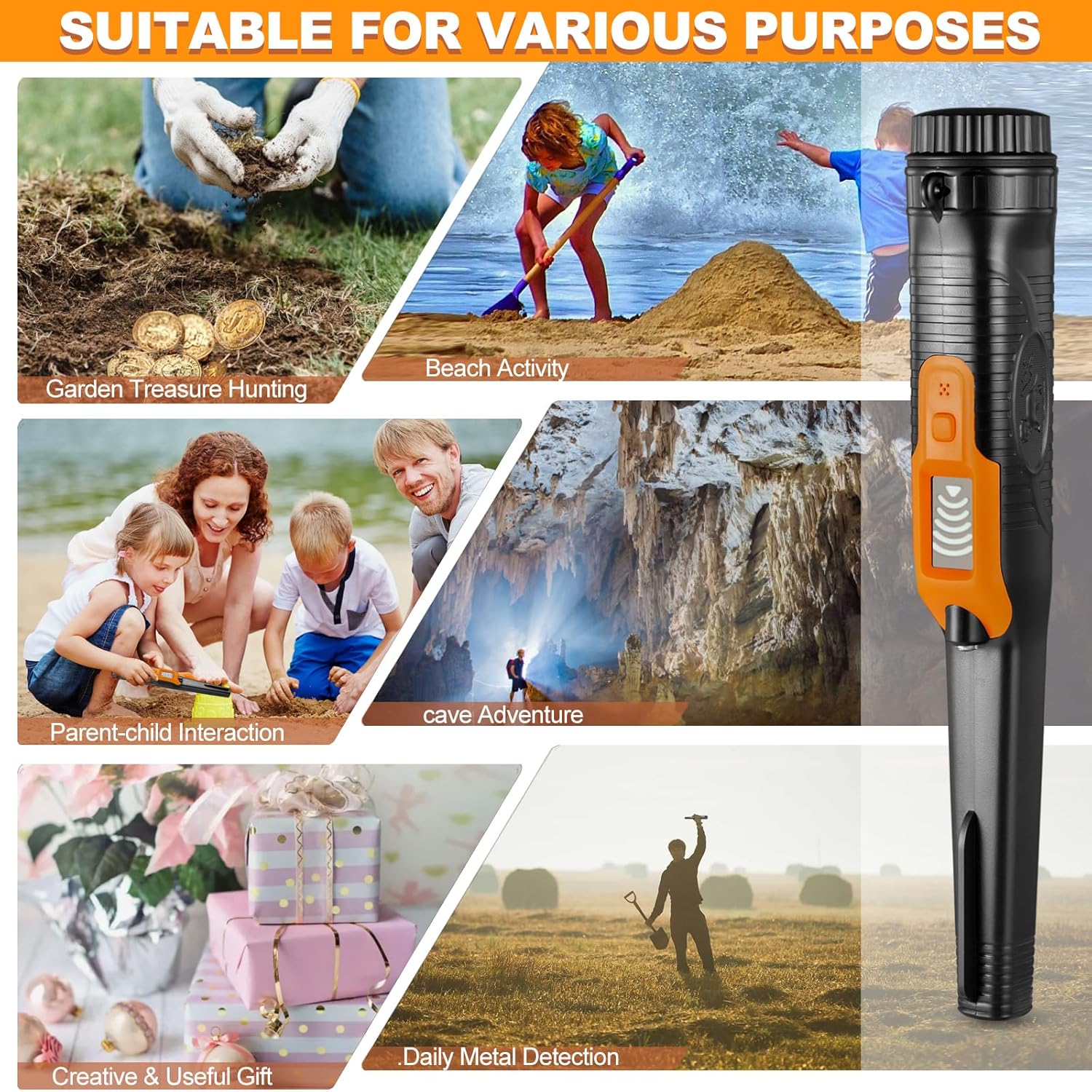 Fully Waterproof LCD Display Handheld Pinpointer Metal Detector with LED Flashlight 3 Alert Mode 360 Degree Searching Small Pin Pointer Wand Professional for Gold,Coins on Beach, Underground