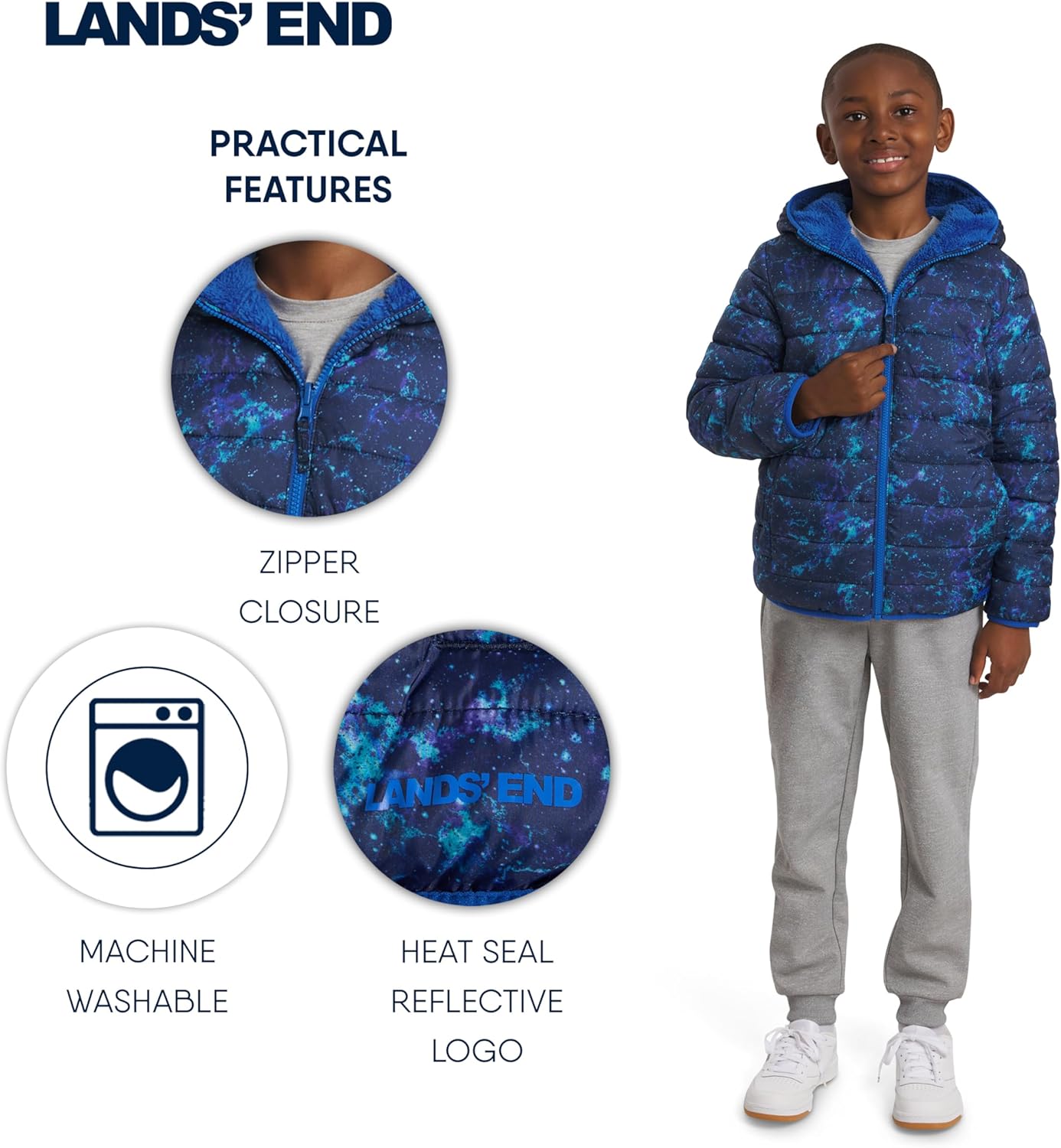 Lands' End Boys Reversible Faux Sherpa Lined Insulated Puffer Jacket - Image 6