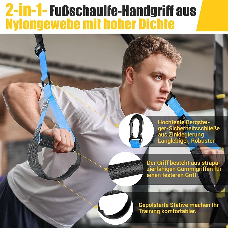 COFOF Sling Trainer Edzőkészlet - Teljes Test Edzés Otthon, Ajtórögzítővel, Hordozható Edzőheveder Szett Edzési Útmutatóval, Kék