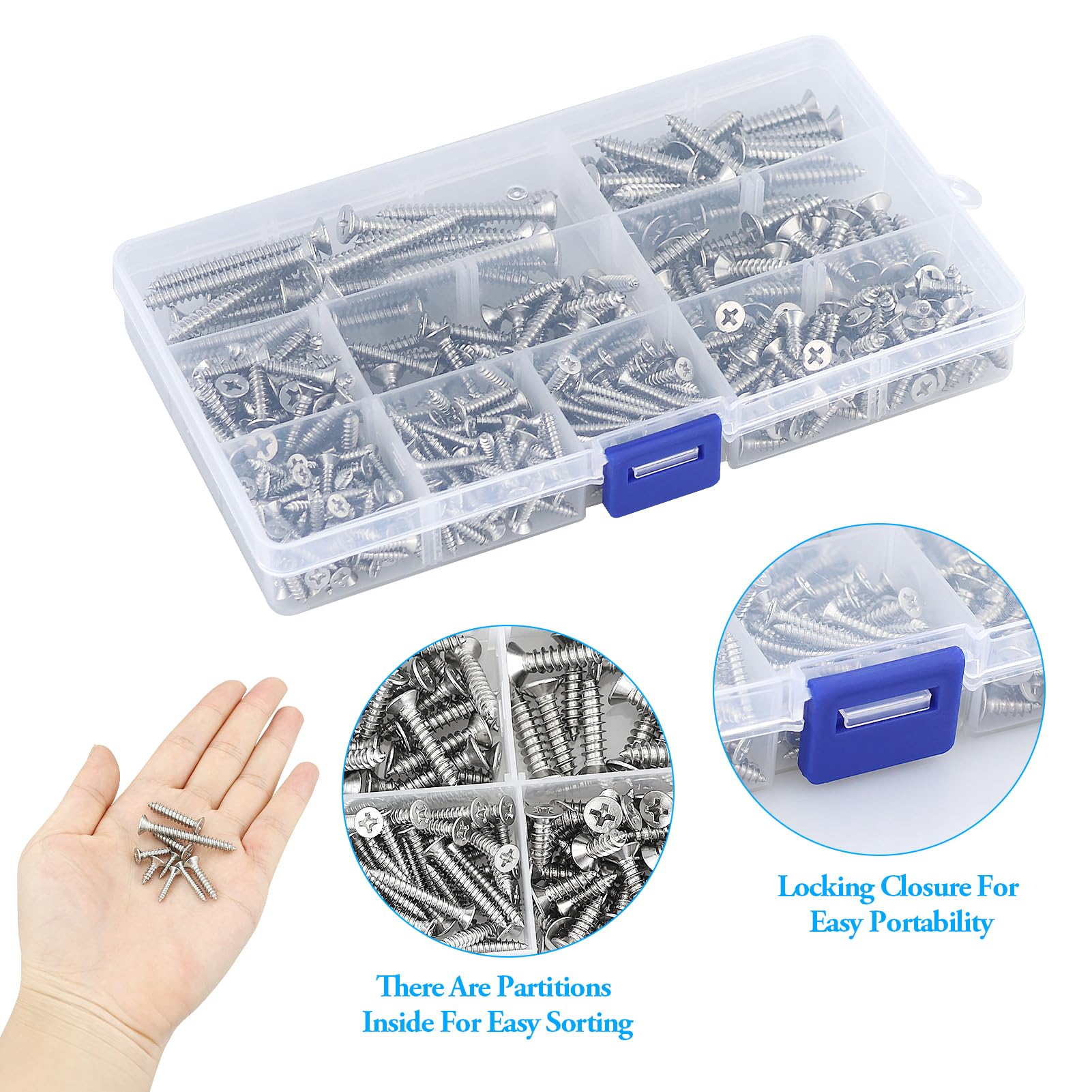 380 Pcs Stainless Steel Screws, Self Tapping Screws, M3/M4/M5 Countersunk Wood Screws Assortment, 304 Stainless Steel Self Tapping Screws, Assorted Wood Screws For Woodwork Indoor Outdoor - Image 4