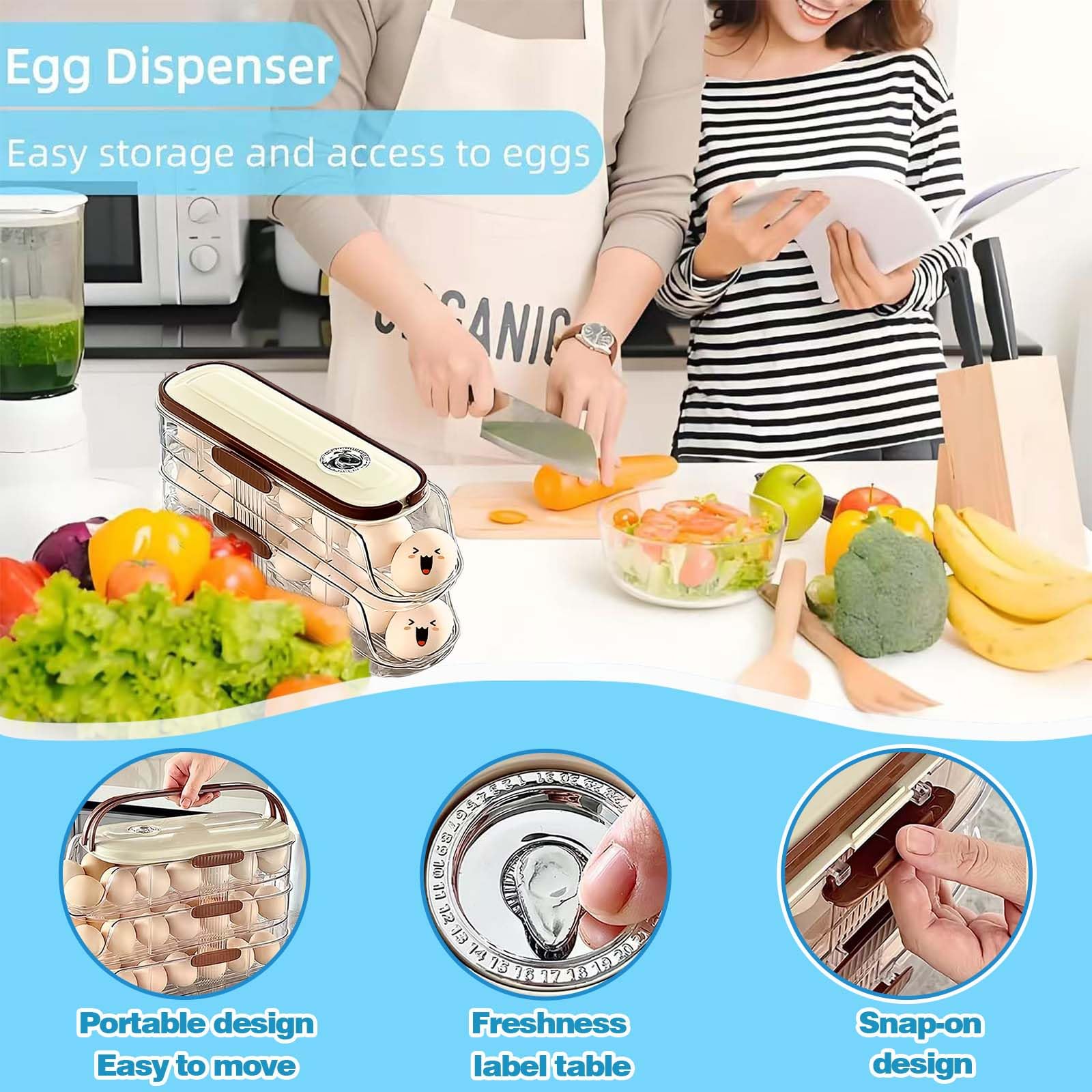 Organizador de Huevos para Nevera, Dispensador de Huevos, Huevera para Frigorífico de Dos Niveles, Solución de Almacenamiento Versátil