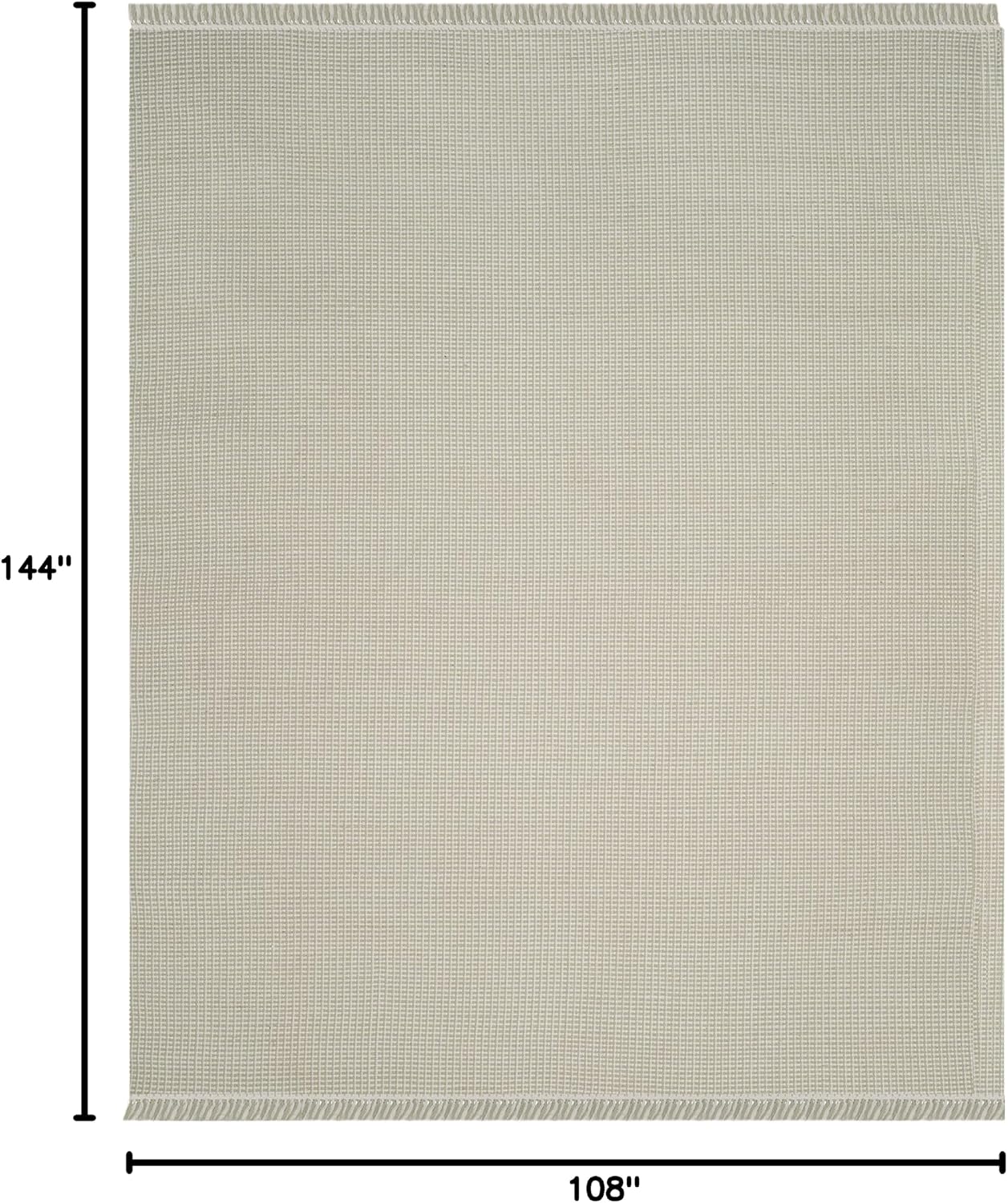 SAFAVIEH Montauk Collection Area Rug - 9' x 12', Ivory & Green, Handmade Flat Weave Boho Farmhouse Cotton Tassel Fringe, Ideal for High Traffic Areas in Living Room, Bedroom (MTK340G)