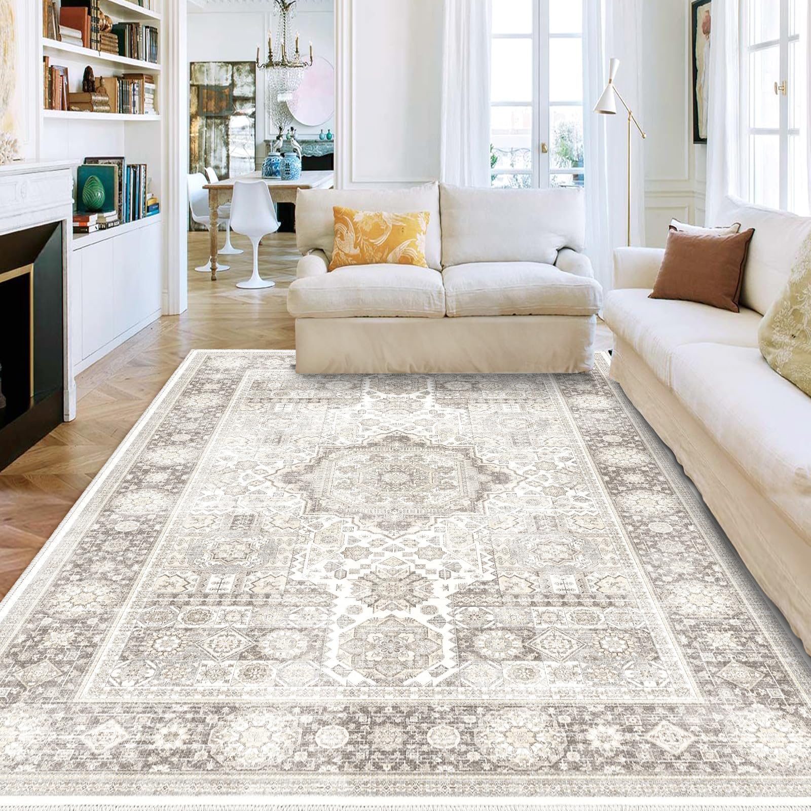 200X290cm Soft Rugs, Indoor Home Decor Beige Carpets,Large Bedroom Area Rugs,Living Room Floor Carpet, Washable Persian Rugs, Anti Slip Vintage Area Rug