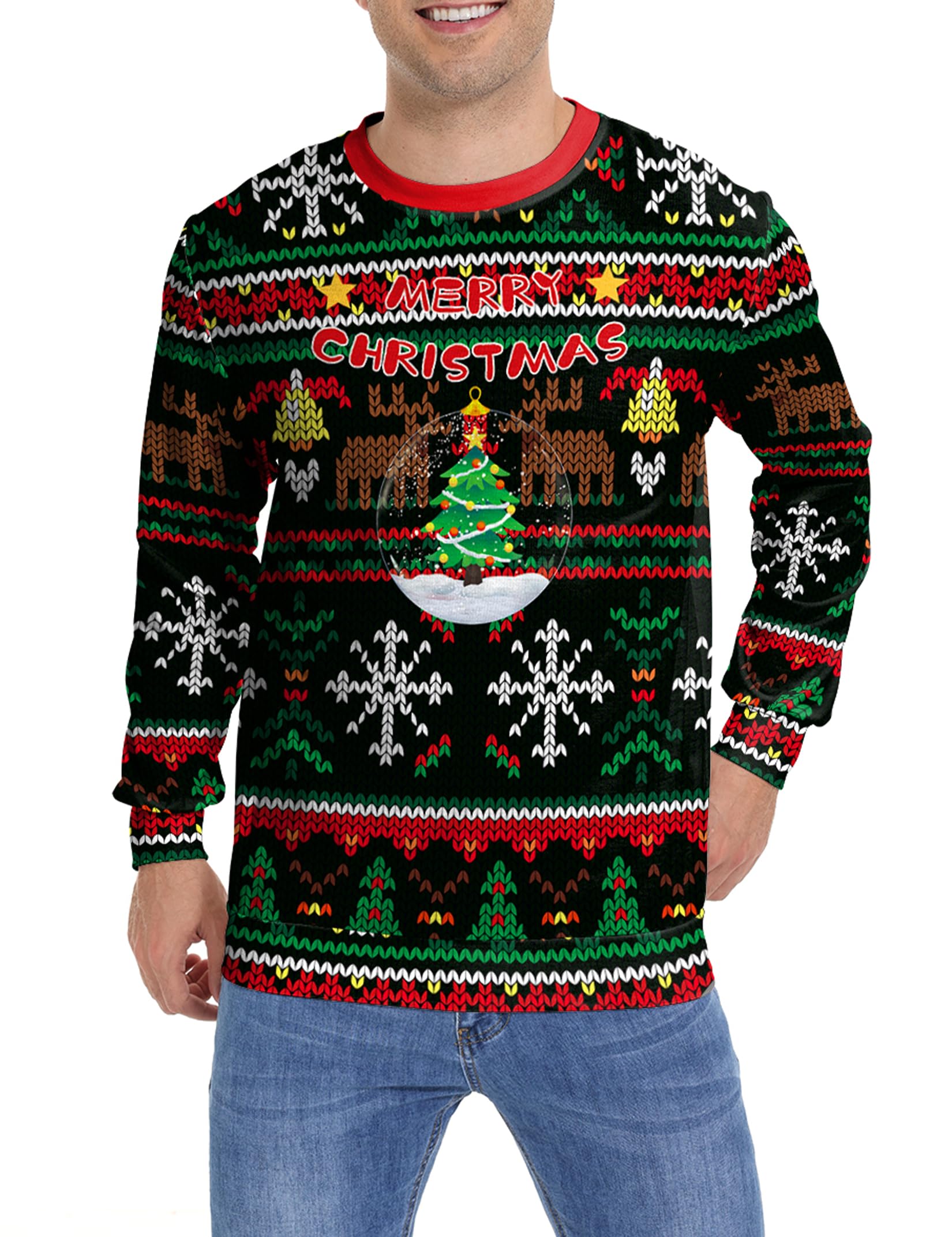 Men and Women Cute 3D Print Christmas Pullover Sweatshirt Crew Neck Xmas Hoodies for Couple