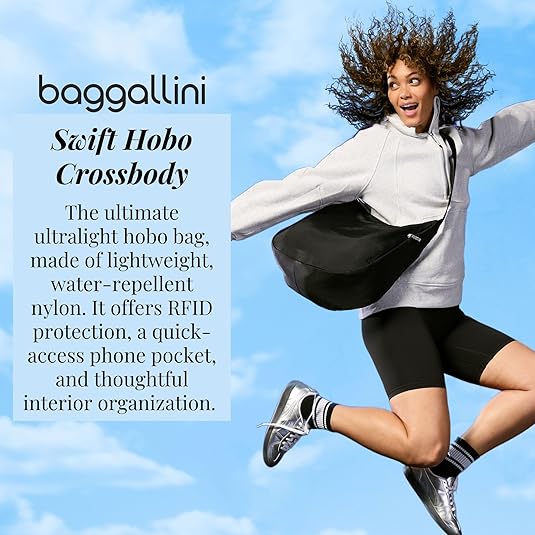 Baggallini Swift Hobo Crossbody Bag for Women,Lightweight 15.7x16 Travel Purse Handbag Hobo Bag
