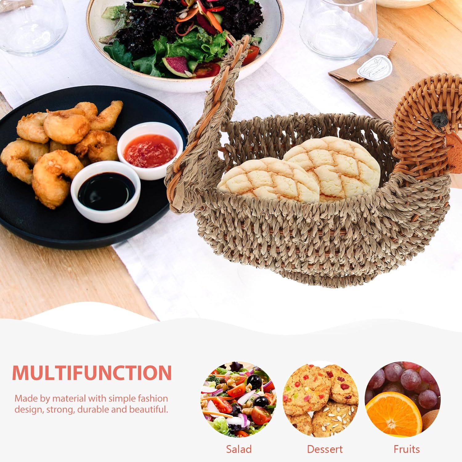 ARTIBETTER Woven Storage Basket 9.05X5.70X3.54In Portable Sundries Organizer with Straw Turkey Pattern Light Grey Home Storage Basket for Kitchen Dining Room