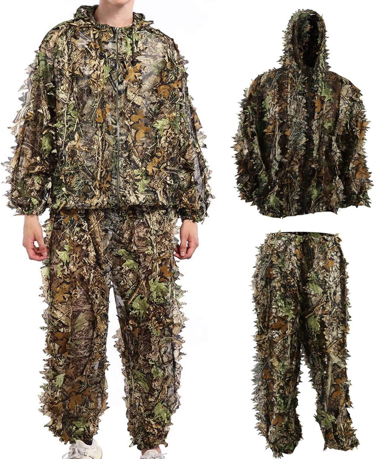 Ghillie Suit Camouflage Suit Outdoor Hunting Camo Halloween Cosplay Costume Woodland 3D Leaf Hunting Suit