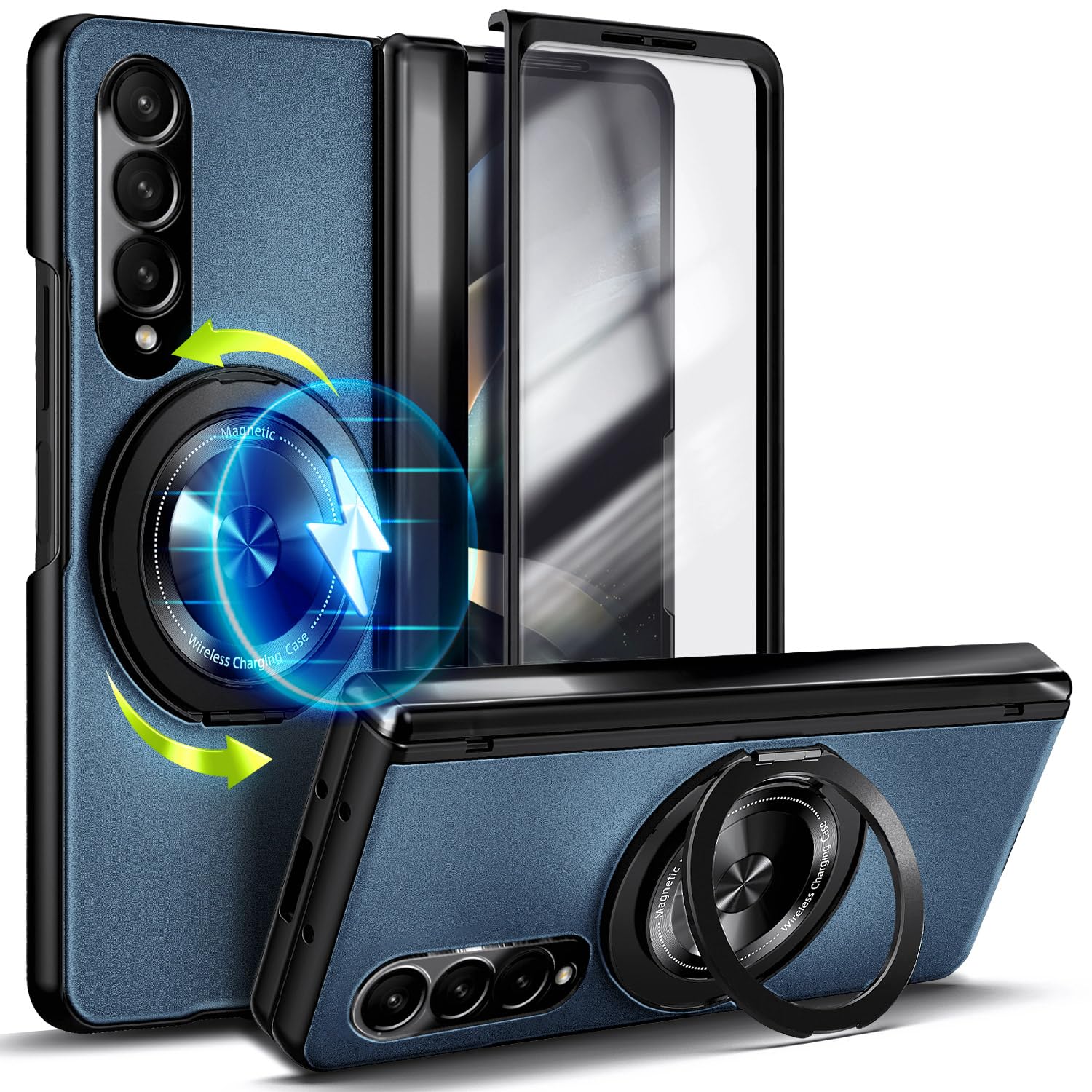 YZB Designed for Samsung Galaxy Z Fold 4 Phone Case [Compatible with Magsafe] [Hinge Protection & Built-in HD Screen Protector] 360° Rotatable