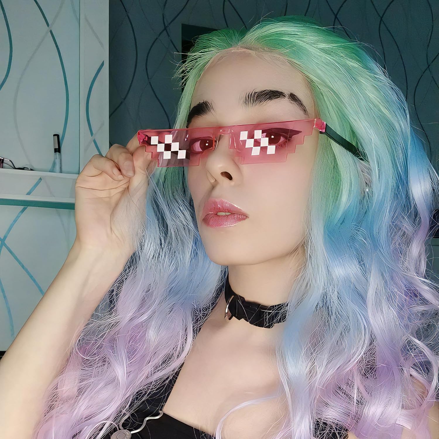 Pibupibu 24/48 Pairs Colorful/Black Thug Life Party Glasses Bulk, 8 Bit Pixel Mosaic Gamer MLG Photo Props Glasses
