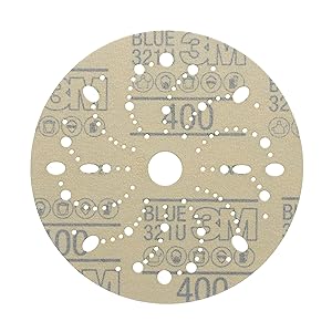 3M Hookit Blue Abrasive Discs 36181, Multi-Hole, 6 in, 400+ Grade, Pack of 50, Virtually Dust-Free, for Auto Sanding, Body Repair, Featheredging, Primer Sanding, Paint Preparation, E-Coat