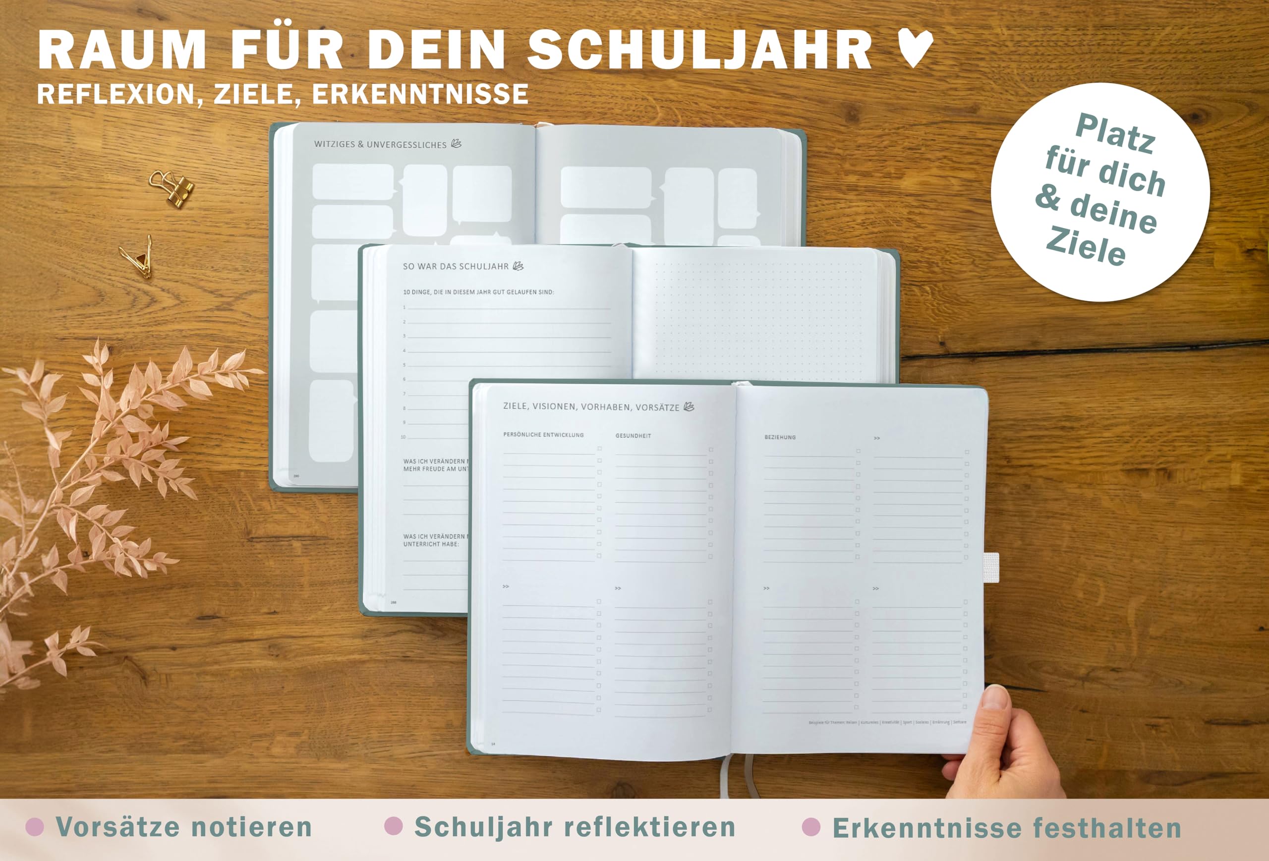 Eine der Guten Lehrerkalender 2026 2027, A5+ Lehrerplaner, 4 Seiten pro Woche, hochwertiger Hardcover Schulplaner für Schuljahr 26/27, mint weiß, 17x24 cm, klimaneutral