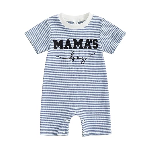 Newborn Baby Boy Summer Clothes Mamas Boy Embroidery Jumpsuit Waffle Round Neck Romper Onesie 3 6 12 18 Months