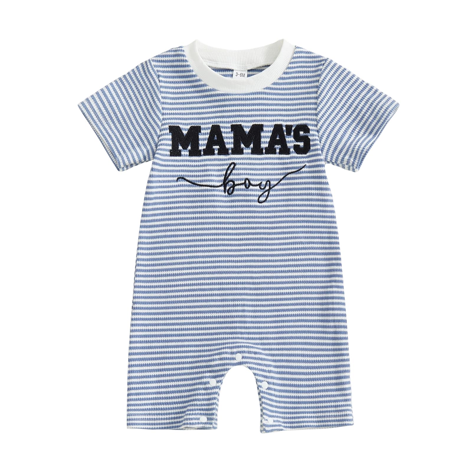 Newborn Baby Boy Summer Clothes Mamas Boy Embroidery Jumpsuit Waffle Round Neck Romper Onesie 3 6 12 18
