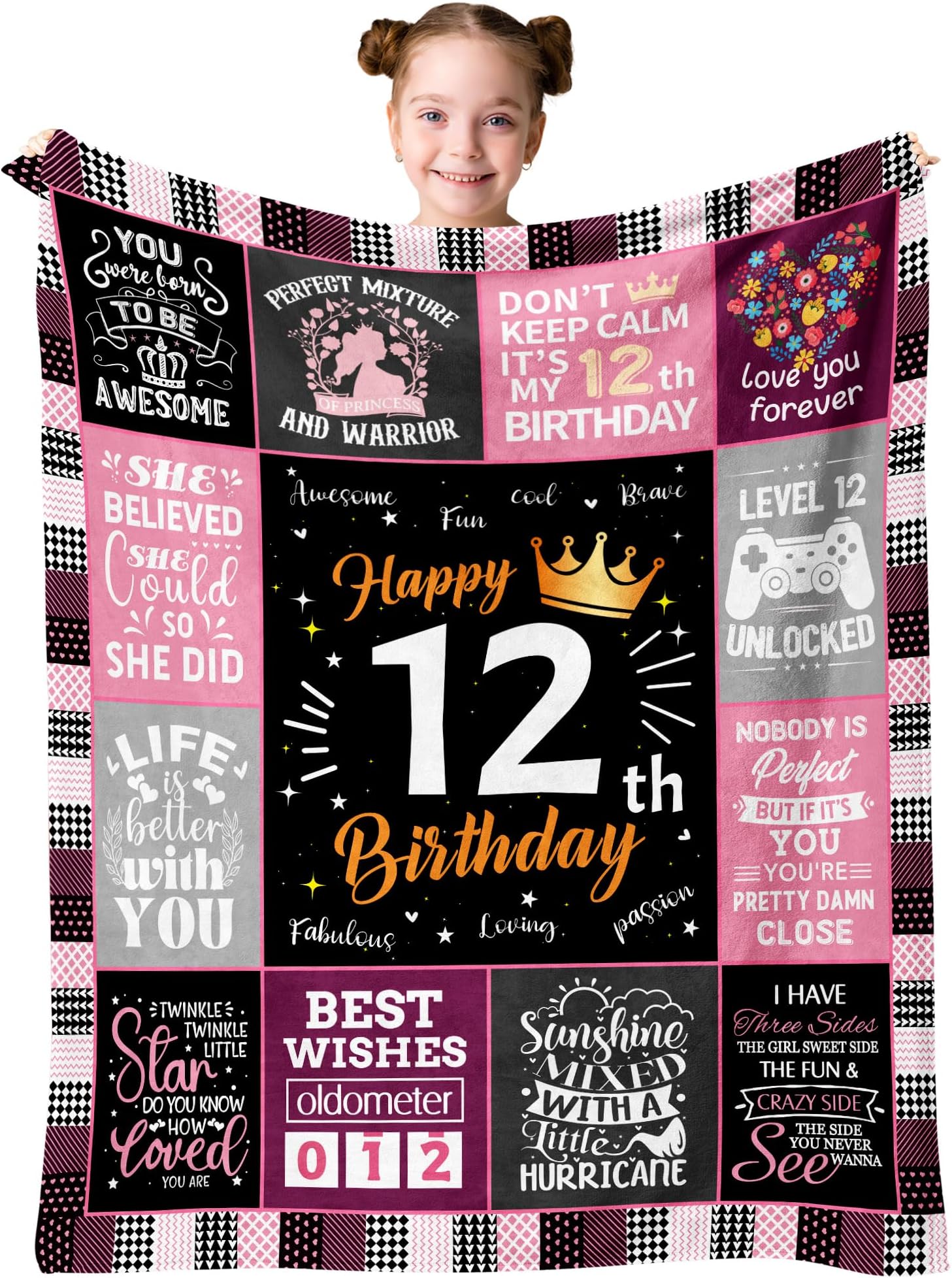 Sweet 12th Birthday Gifts for Girls - 12th Gift Blanket for Girls, Teenage Girl Gifts for 12 Year Old Girl, 12th Birthday Decorations Blanket 60""X50""