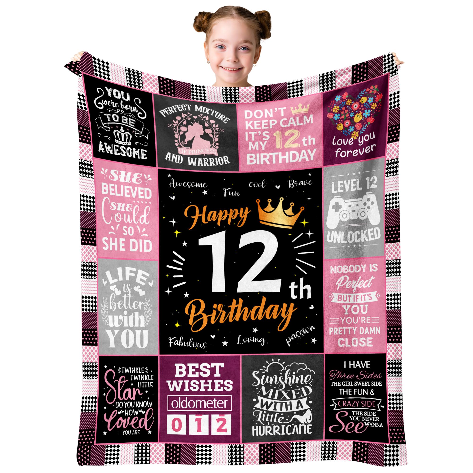 Sweet 12th Birthday Gifts for Girls - 12th Gift Blanket for Girls, Teenage Girl Gifts for 12 Year Old Girl, 12th Birthday Decorations Blanket 60""X50""