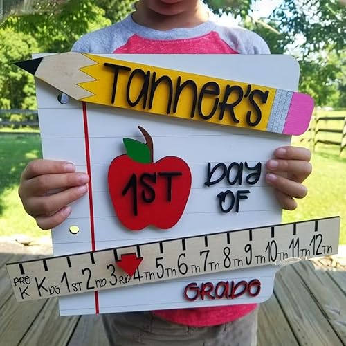 Vista 9 de Nazenti Letrero reutilizable para el primer día de escuela, letrero reutilizable para el regreso a clases, tablero personalizado con regla