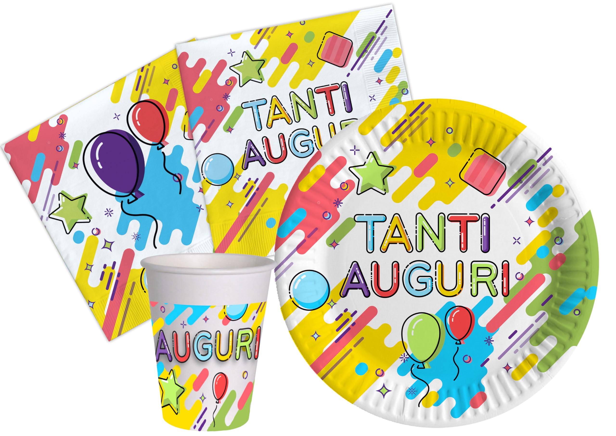 Ciao - Party Table Kit (Plates, Cups, Napkins), Multicoloured, 8 People, AZ165