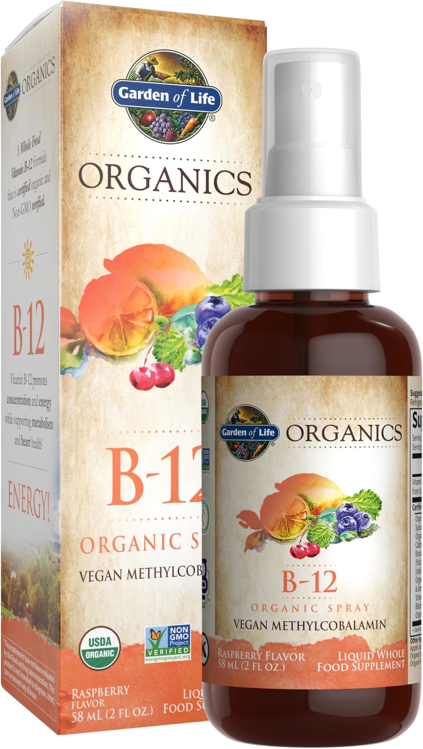 Kind Organics Methylcobalamin B12 Spray (Vegan, Gluten & Dairy Free, Raspberry Flavour, 500mcg, 58ml)