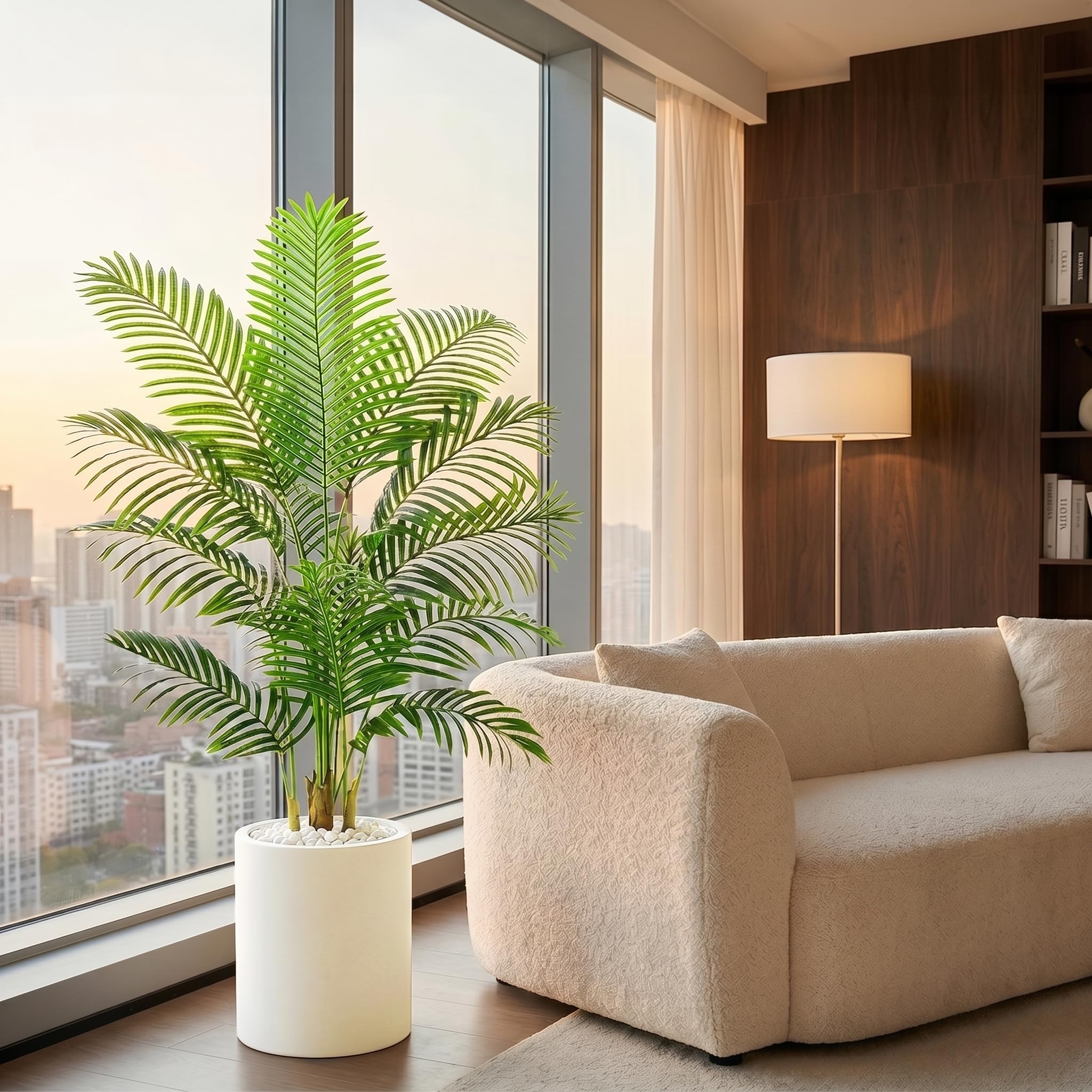 Künstliche Pflanzen 120cm, Kunstpflanze Palme Groß im Schwarzer Topf | Kunstpalme mit 13 Blätter | Kunstpflanzen wie echt für Zimmer Wohnzimmer Schlafzimmer Büro Balkon Innen Dekoration