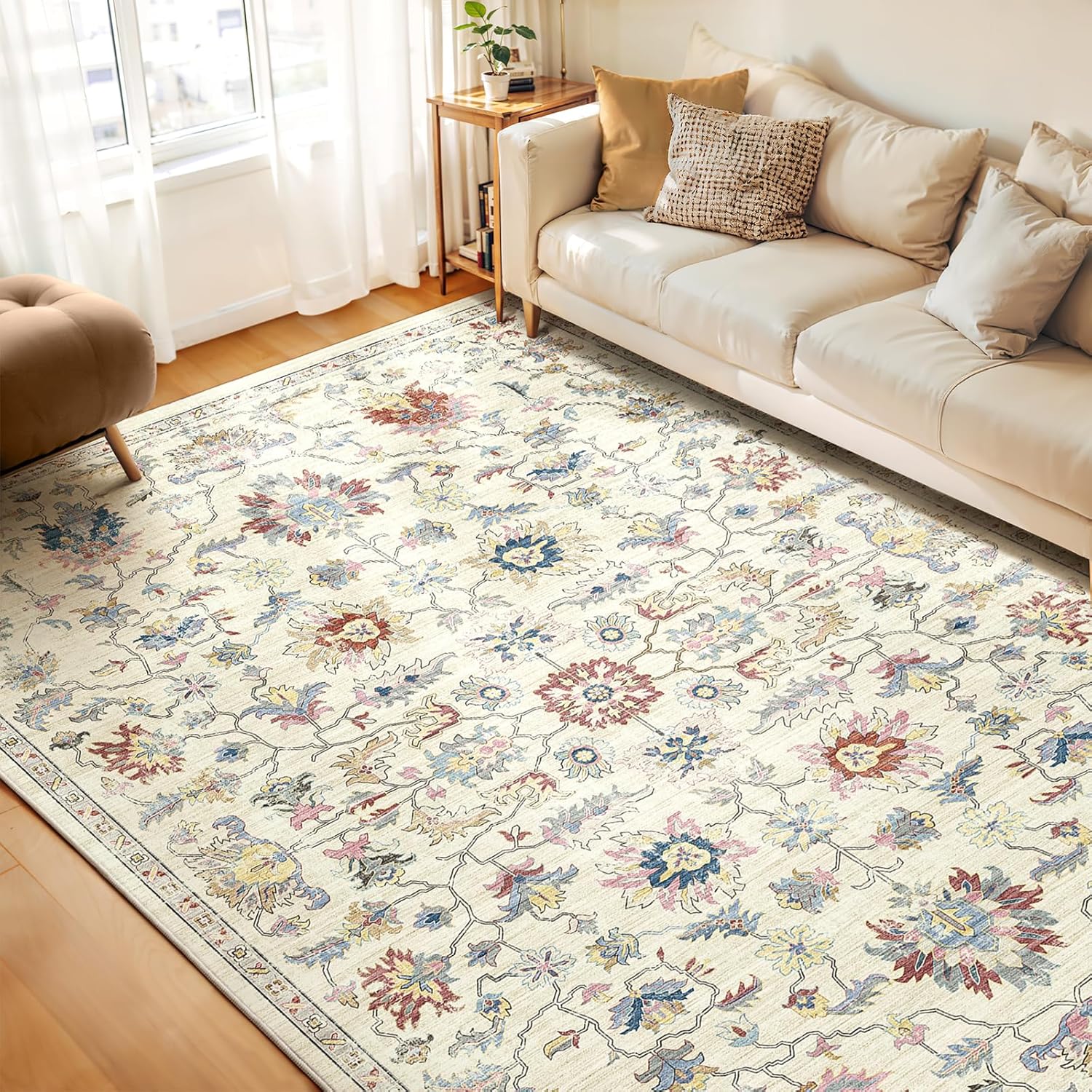 WITSHOCK Living Room Area Rugs 9x12: Washable Rug Boho Soft Non-Slip Low Pile Stain Resistant Foldable Carpet for Bedroom Playroom Dining Room Office Kitchen Farmhouse Home Decor Rug-Variegated Camel 9' x 12' (Rectangular) Variegated Camel