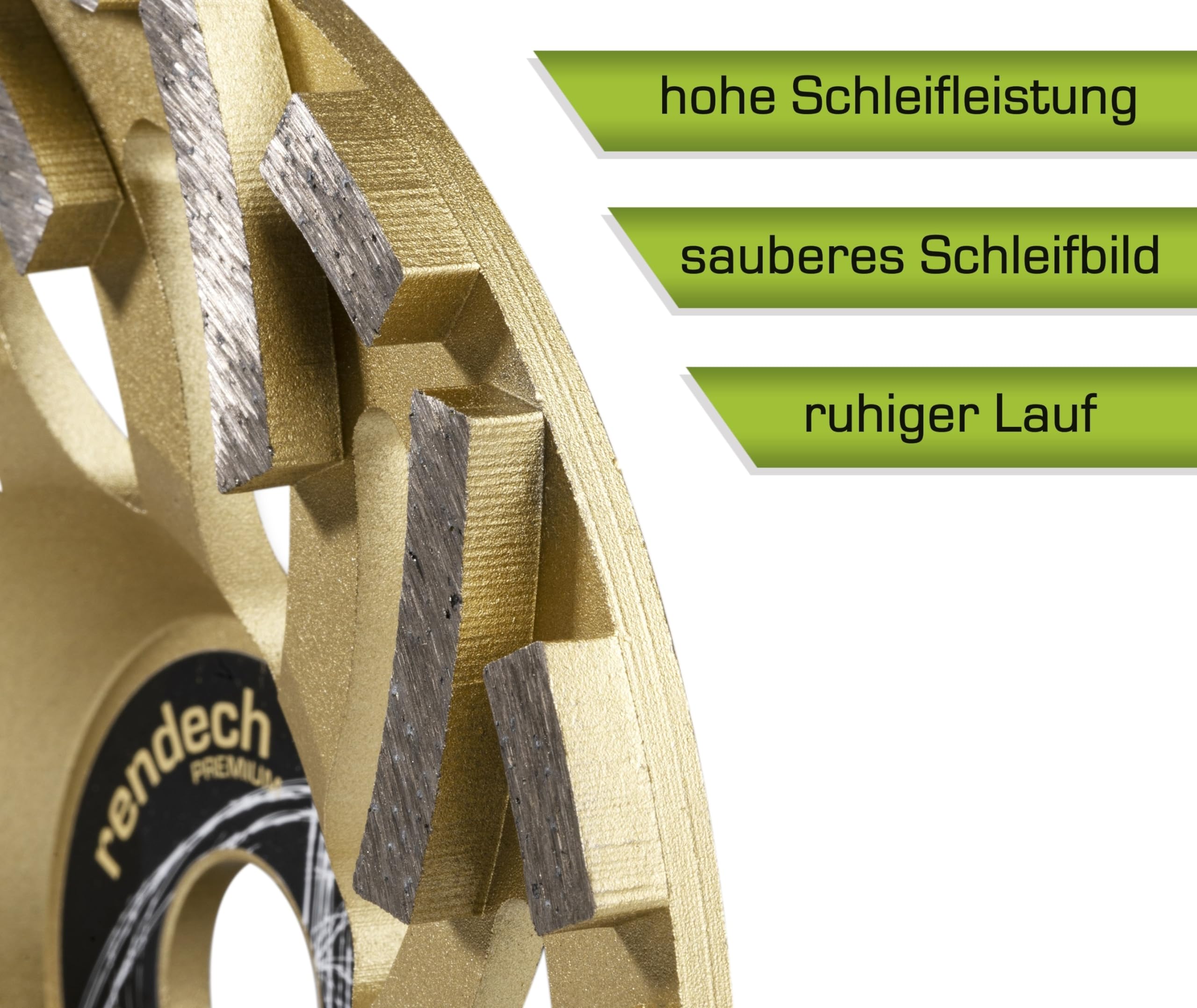 Rendech® – Cabezal de lijado 180 mm Oro Calidad Profesional para hormigón, adhesivo para baldosas
