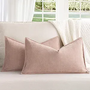 ZWJD Dusty Pink 12x20 Pillow Covers Set of 2 Chenille Throw Pillow Covers with Elegant Design Soft and Luxurious Decorative Throw Pillows for Couch, Bed, and Home Decor