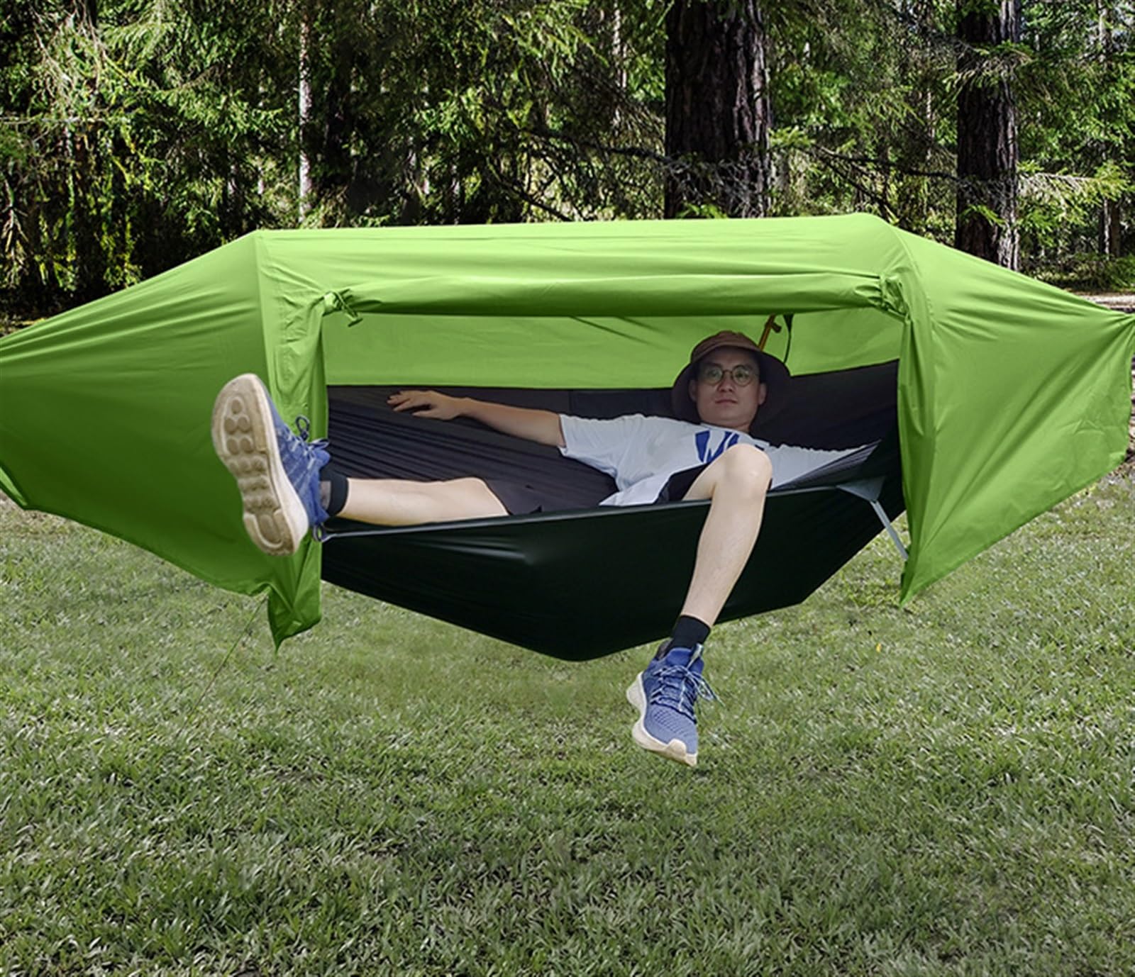 Hamak Ultralekki, Hammock Hamaki O Wymiarach 270 X 140 Cm Z Namiotem Moskitierą I Plandeką Przeciwdeszczową, Przenośny Pojedynczy Podwójny Nylonowy Spadochron na Kemping, na Zewnątrz