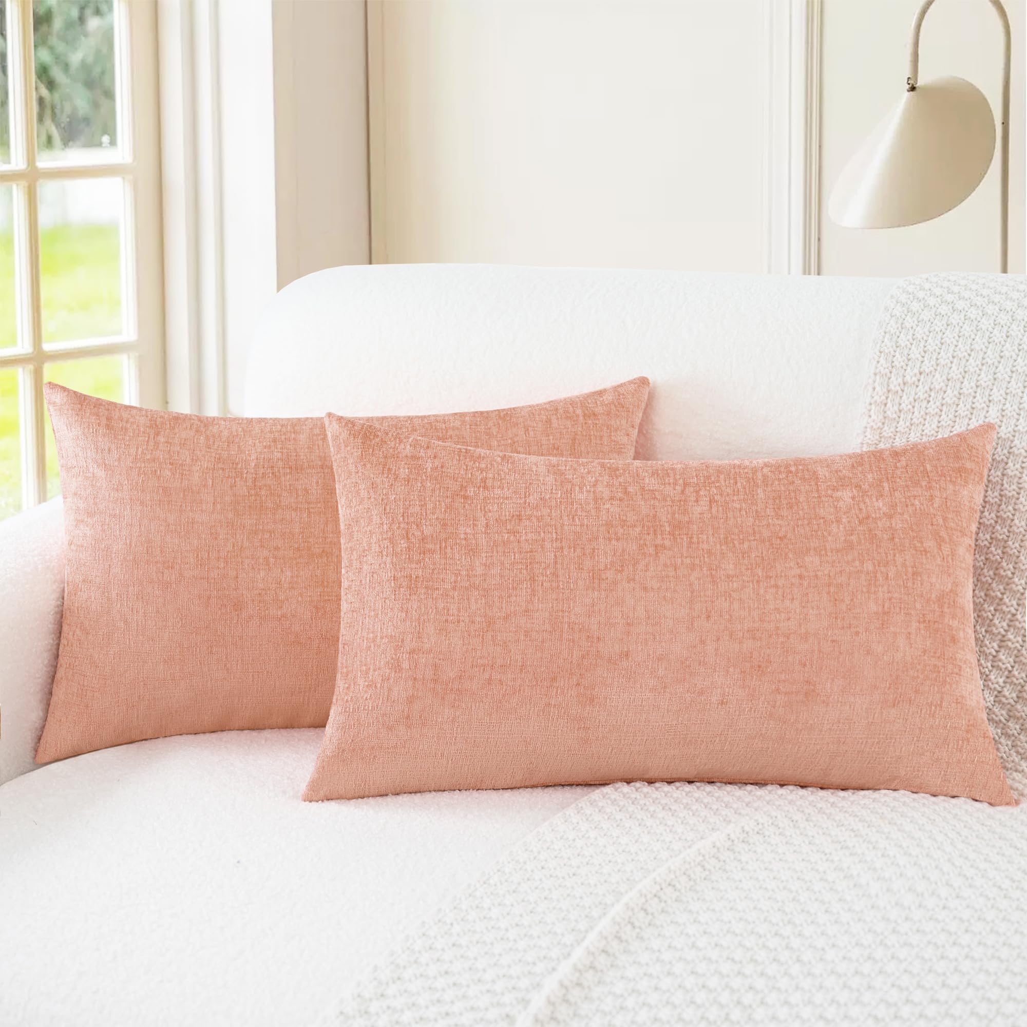 CaliTime Cushion Covers Pack of 2 Cozy Throw Pillow Covers Cases for Couch Sofa Home Decoration Solid Dyed Soft Chenille 30cm x 50cm Dusty Pink โ image 1