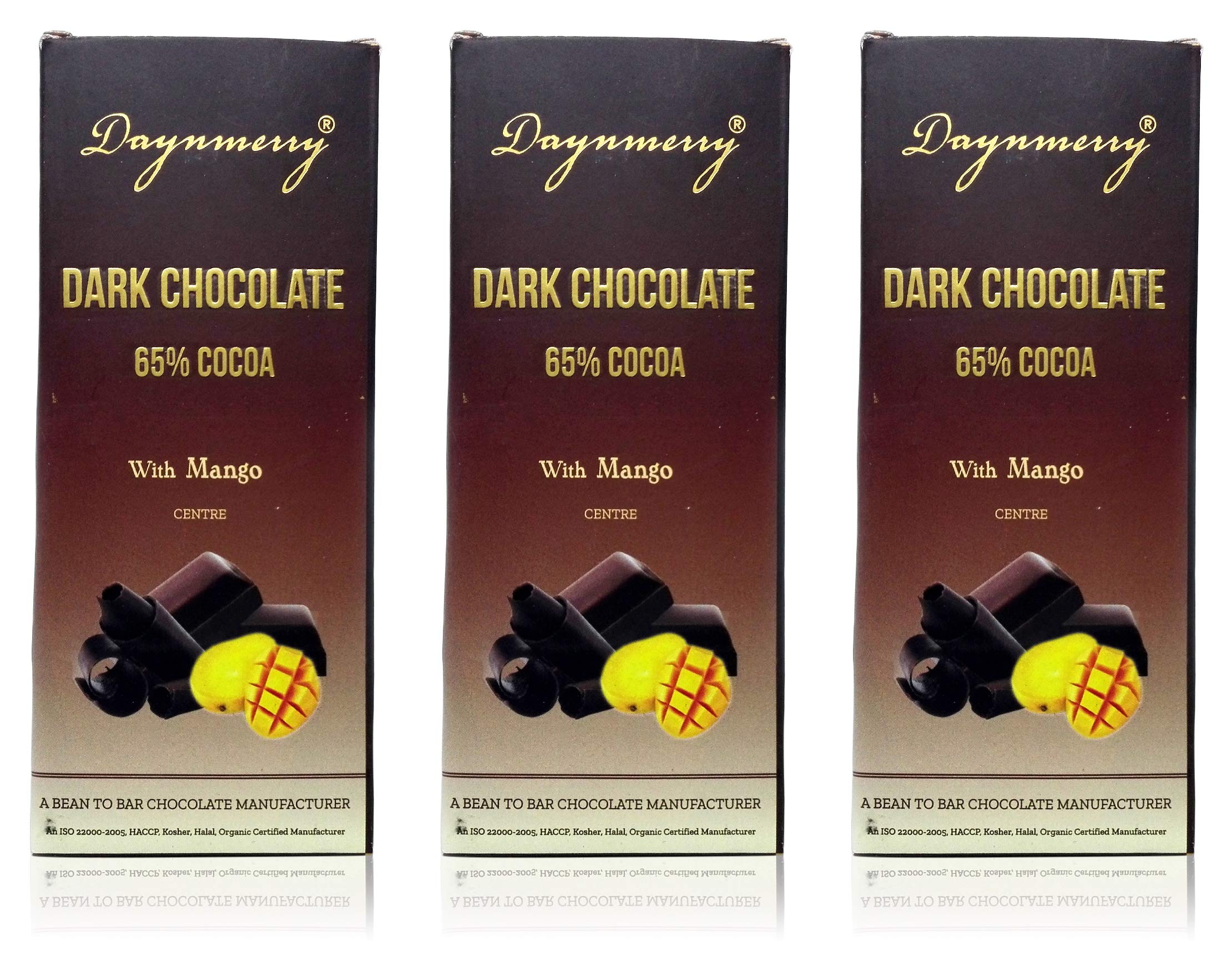 Daynmerry 65% Dark Chocolate with Mango, 55 Gm (Pack of 3)