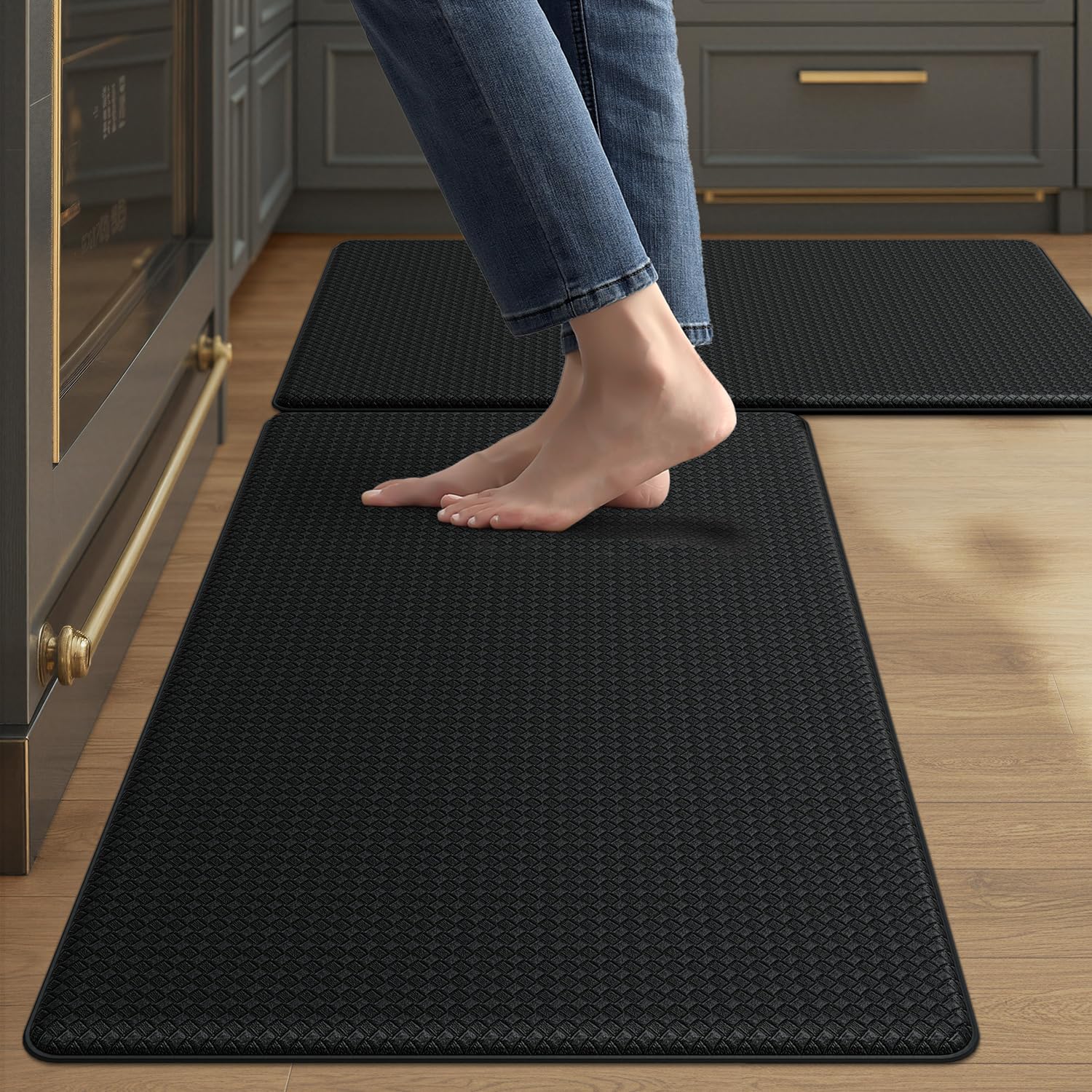 Color&amp;Geometry Kitchen Mat for Floor 17x29+17x29 Anti Fatigue 2PCs, Black