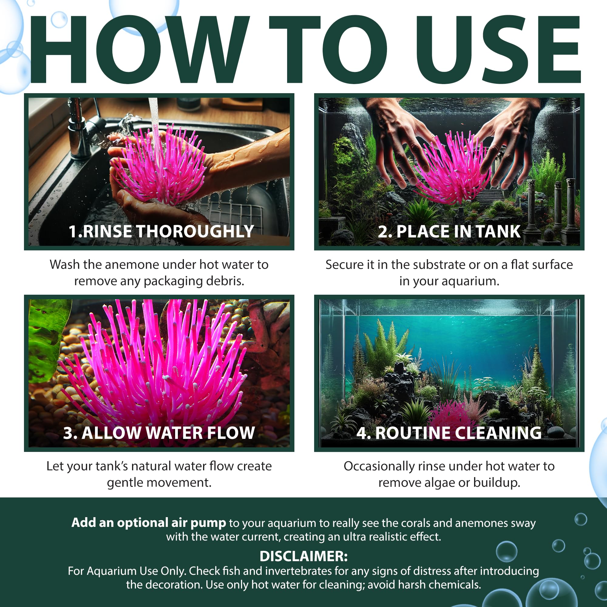 SPORN Aquarium Decoration, Anemone Pink