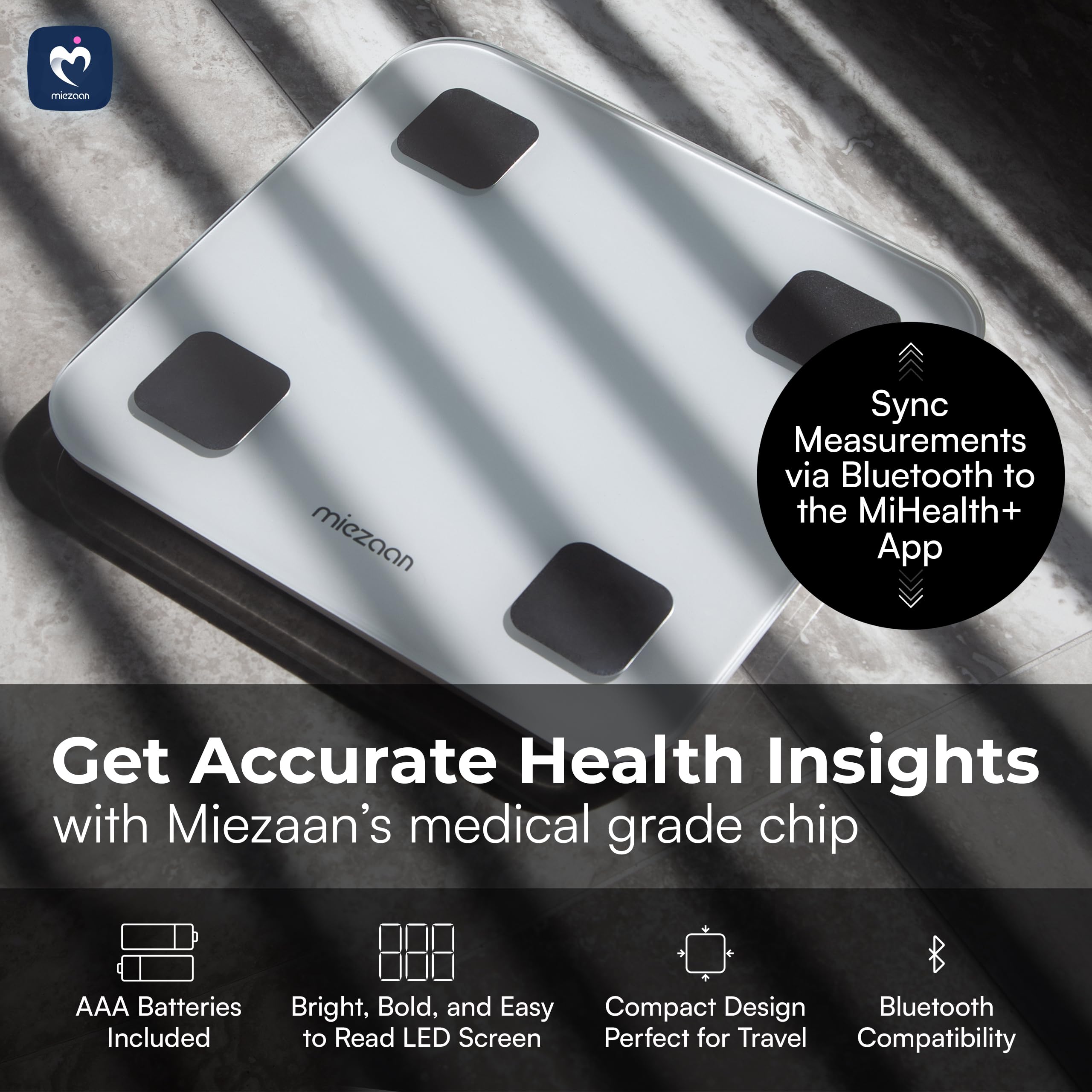 BodyView - Báscula inteligente de 4 electrodos para peso corporal - Báscula digital - 24 métricas - Escala con IMC, grasa corporal, mediciones de masa muscular - Elegible para FSA/HSA