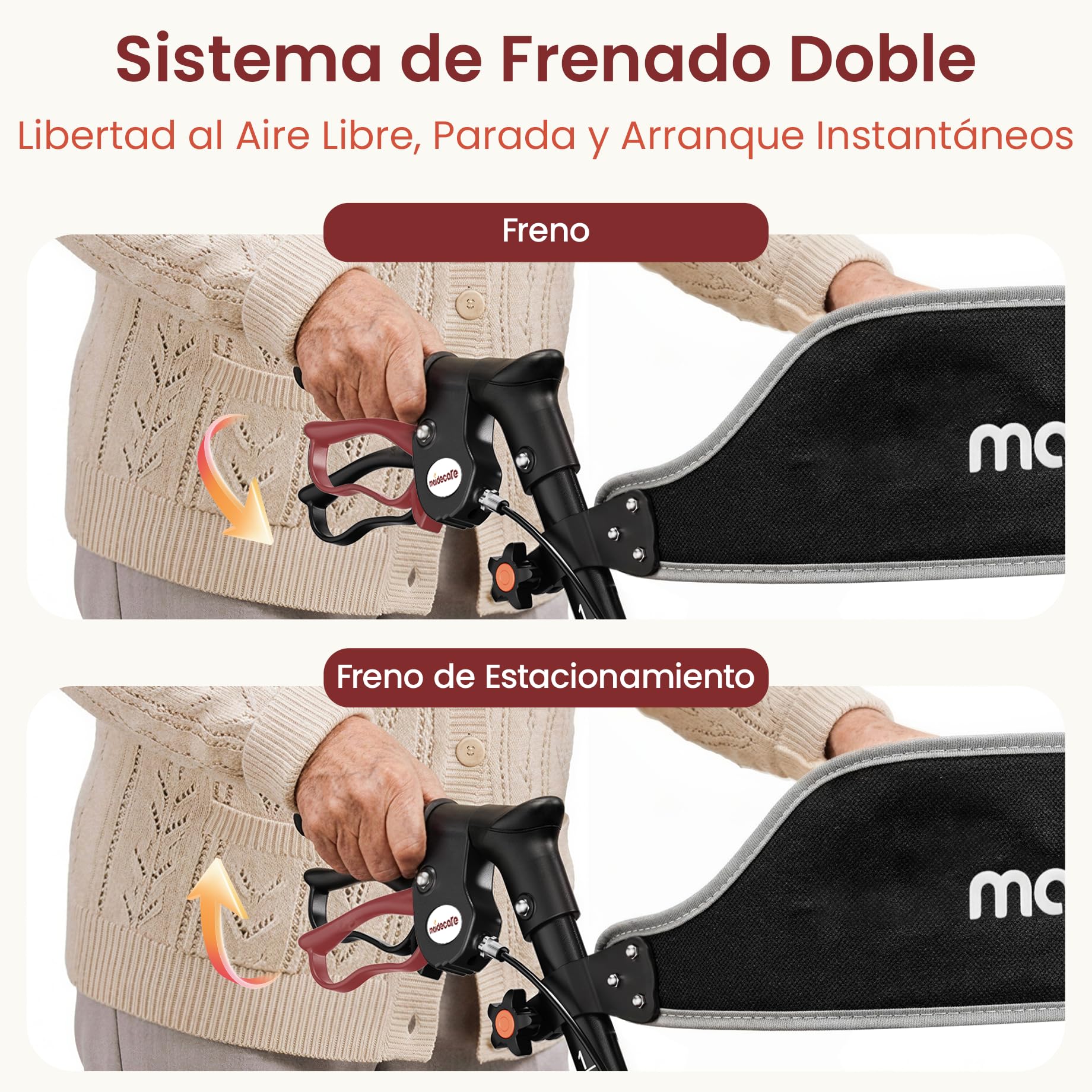 Andador con asiento y ruedas, plegable, 4 ruedas, para personas mayores y discapacitados, andador para exteriores/interiores, neumáticos todo terreno de 20 cm, mango ajustable en altura de 6