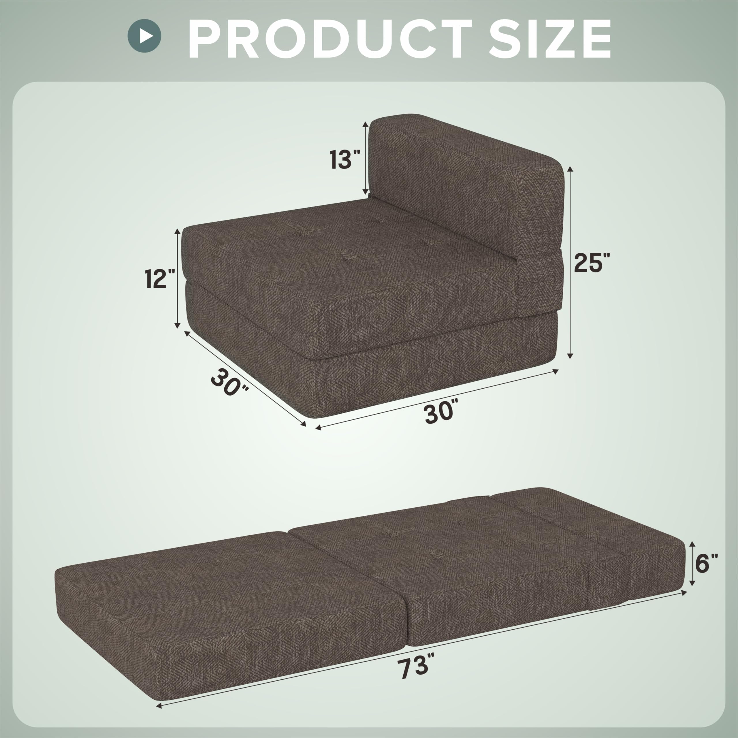 ZeeFu Divano letto pieghevole in memory foam, grigio/marrone, con cuscino, poltrona futon, letto per gli ospiti e divano pieghevole, fodera lavabile per letto matrimoniale (marrone)