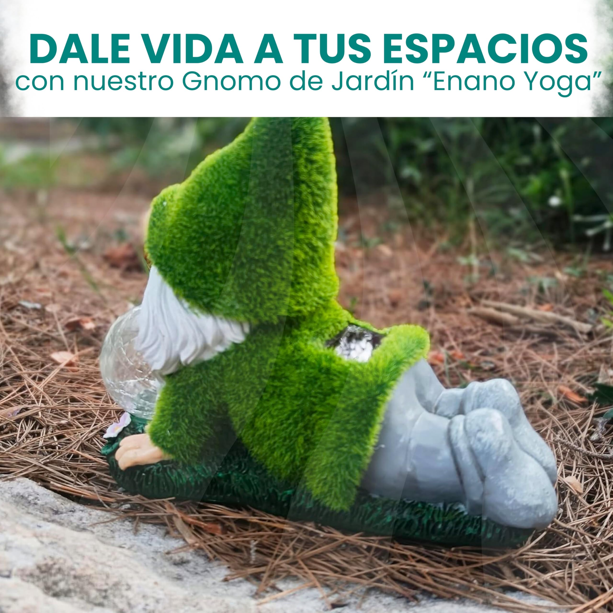 Gnomo Yoga con Luz Solar – Figura Decorativa de Jardín en Resina – Enanito Exterior con Burbuja Luminosa LED – Adorno Relajante para Jardín, Patio y Terraza