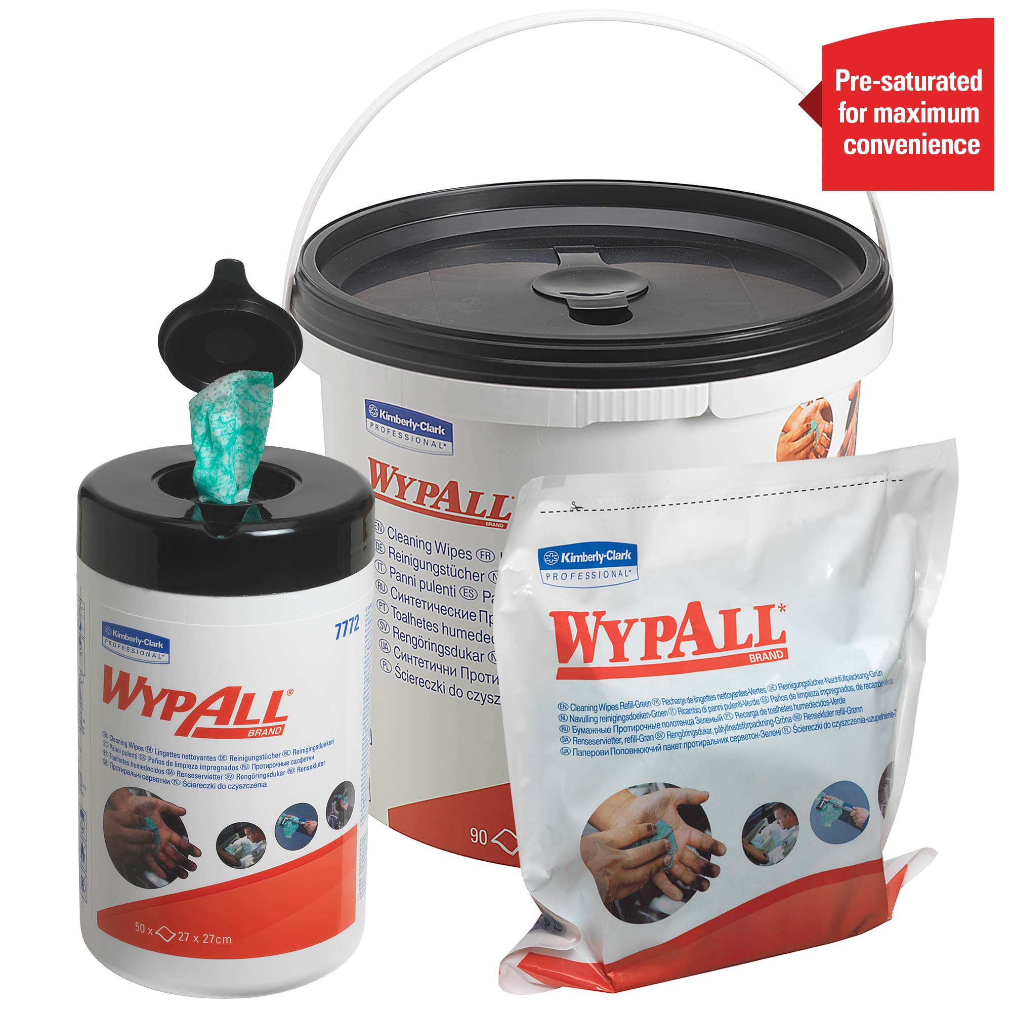 Produktbild von WypAll 7775 Reinigungstücher – 6 Eimer à 90 Vorgetränkte Tücher, Grün, Zweiseitig, Für Öl & Schmutz, Ideal Für Werkstatt & Industrie