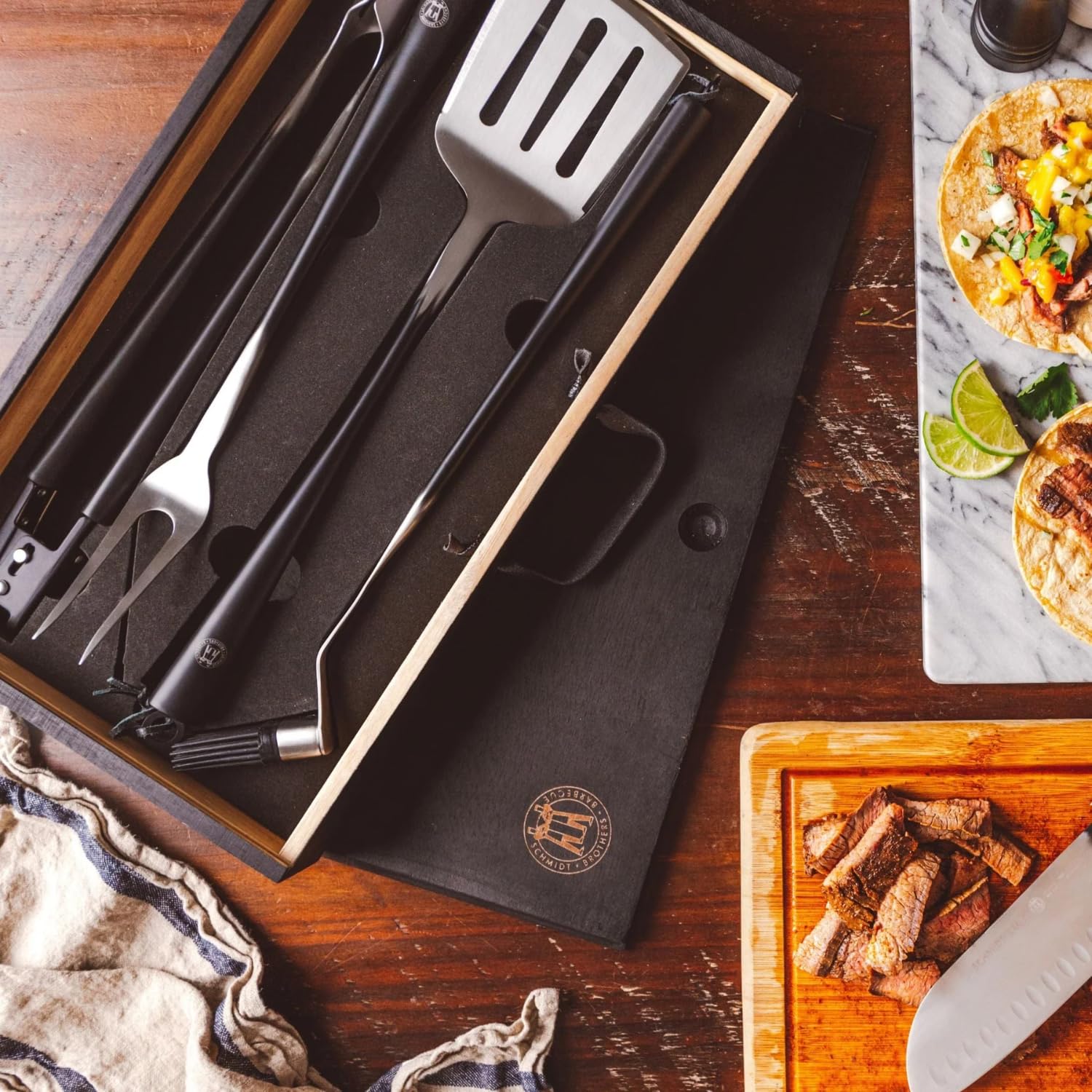 Schmidt Bros. SBQ4PCLCB6 BBQ Carbon 6 - Juego de 4 Herramientas para Parrilla, Acero Inoxidable