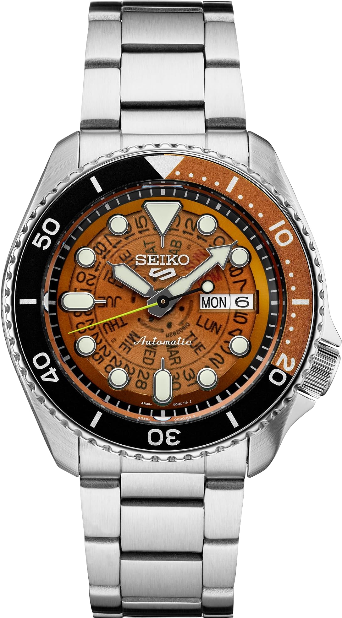 SEIKO Automatic Watch for Men - 5 Sports - Day/Date Calendar, LumiBrite Hands and Markers, and Rotating Bezel, 100m Water-Resistant